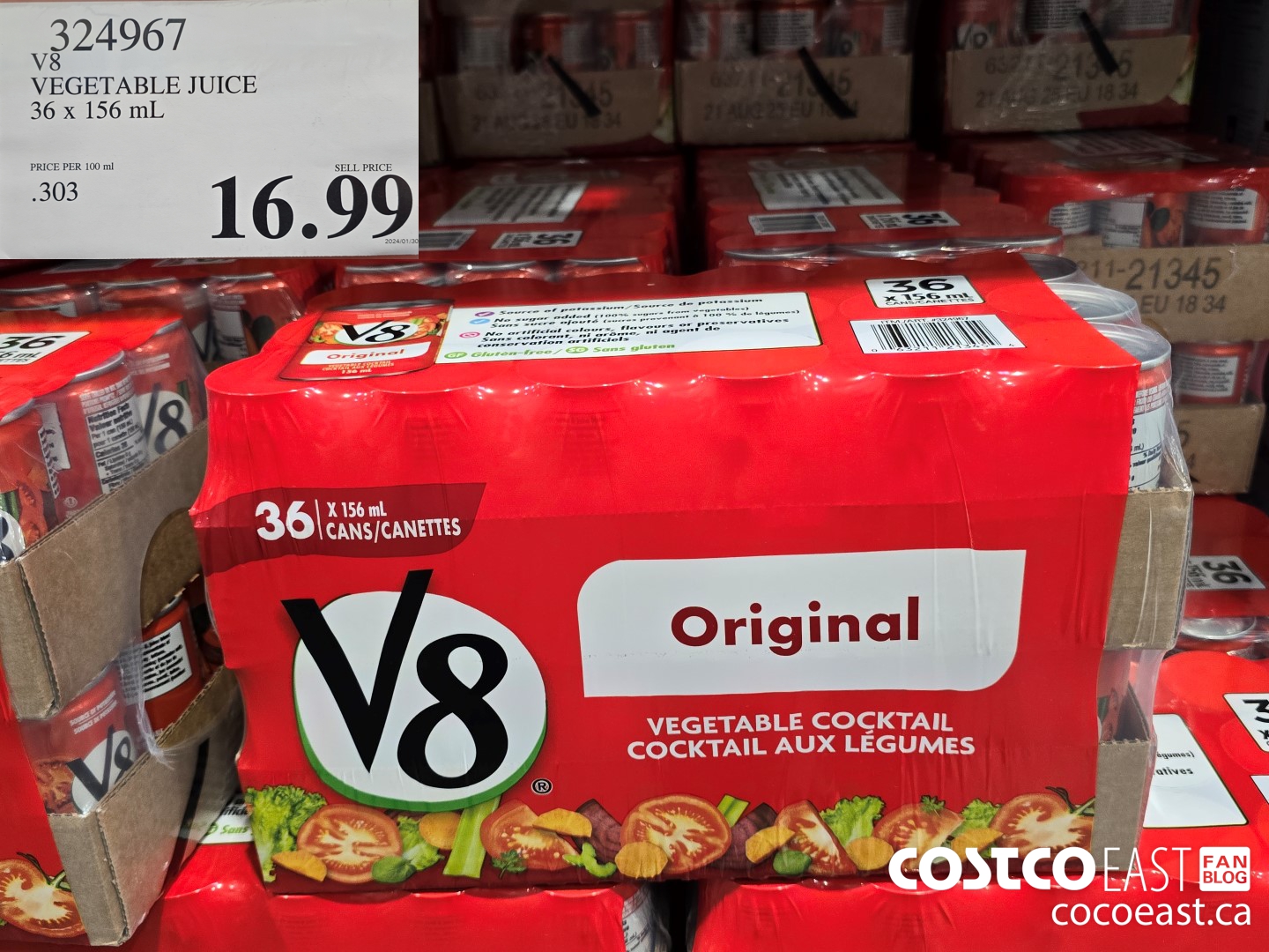 324967 V8 VEGETABLE JUICE 36 x 156 mL $16.99