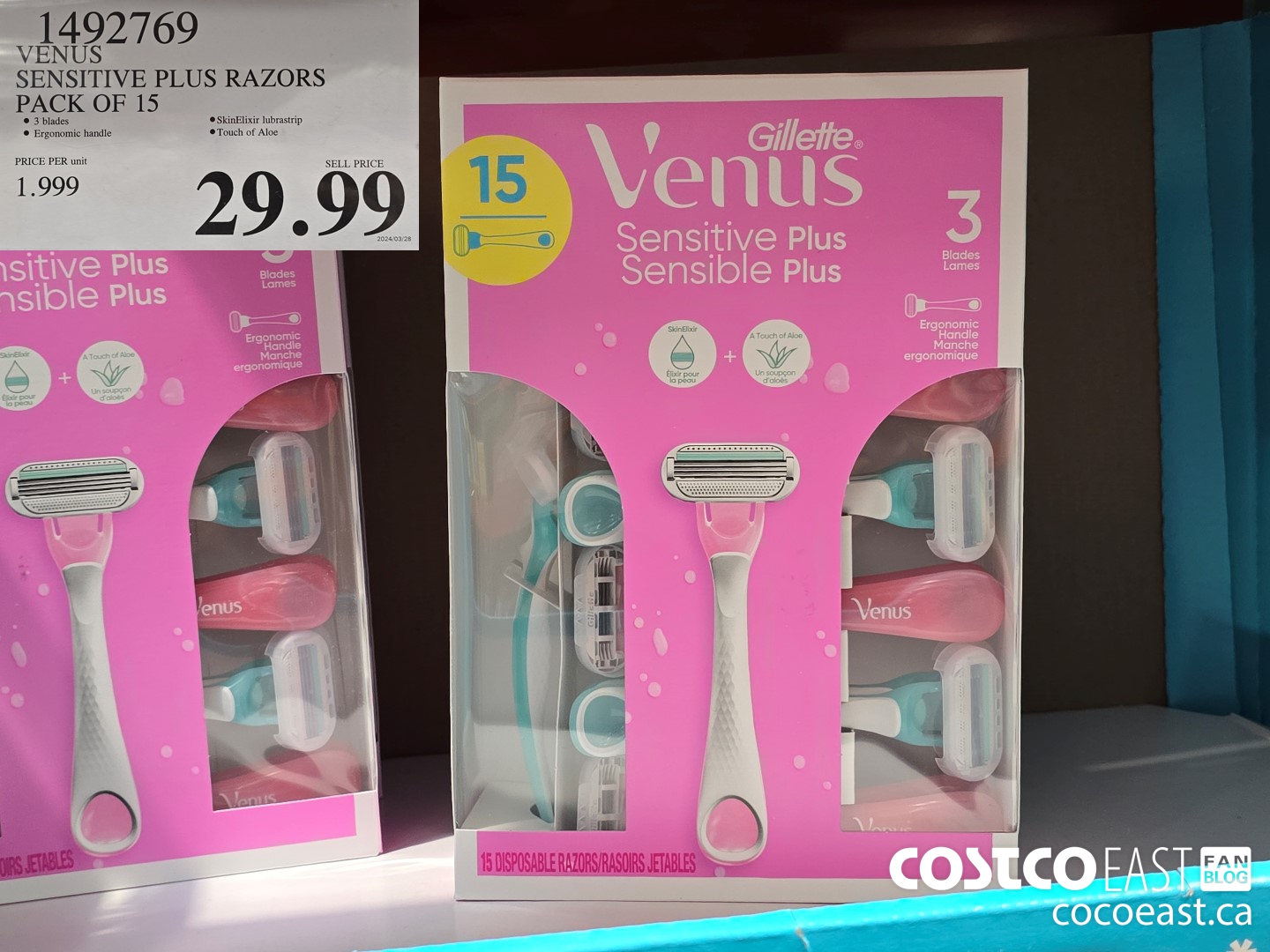 1492769 VENUS SENSITIVE PLUS ALOE DISPOSABLE RAZORS PACK OF 15 $29.99