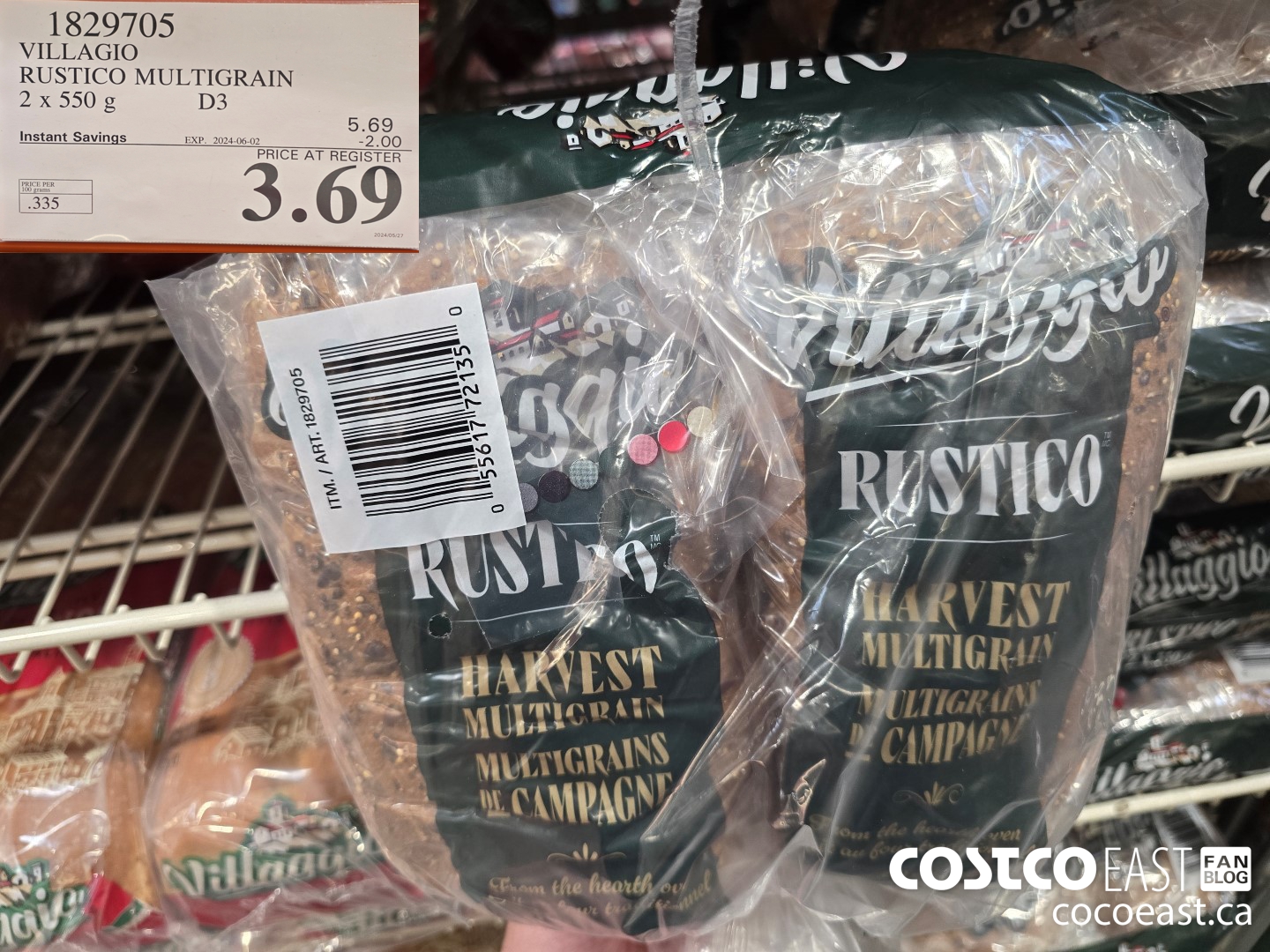 1829705 VILLAGIO RUSTICO MULTIGRAIN 2 X 550G ($2.00 INSTANT SAVINGS EXPIRES ON 2024-06-02) $3.69