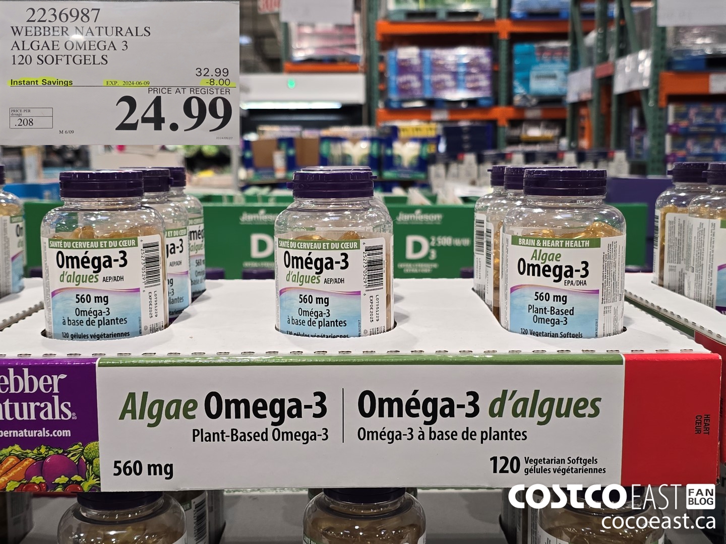 2236987 WEBBER NATURALS ALGAE OMEGA 3 120 SOFTGELS ($8.00 INSTANT SAVINGS EXPIRES ON 2024-06-09) $24.99