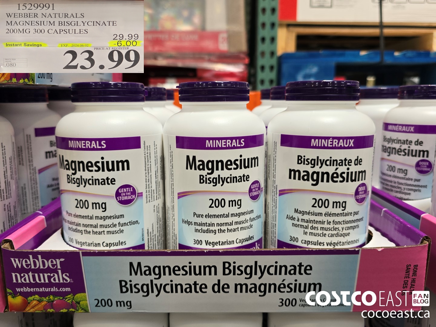 1529991 WEBBER NATURALS MAGNESIUM BISGLYCINATE 200MG 300 CAPSULES ($6.00 INSTANT SAVINGS EXPIRES ON 2024-06-02) $23.99