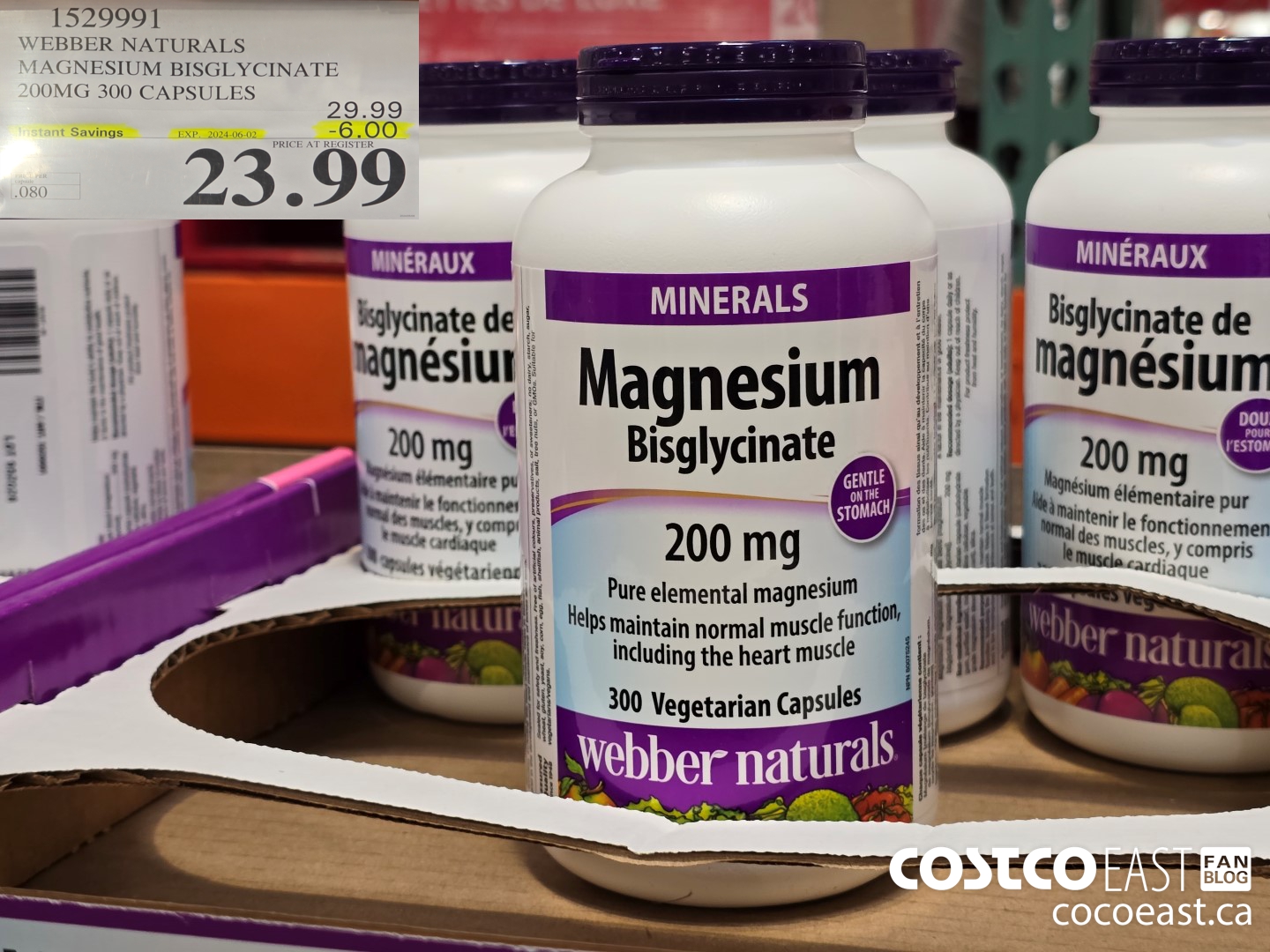 1529991 WEBBER NATURALS MAGNESIUM BISGLYCINATE 200MG 300 CAPSULES ($6.00 INSTANT SAVINGS EXPIRES ON 2024-06-02) $23.99