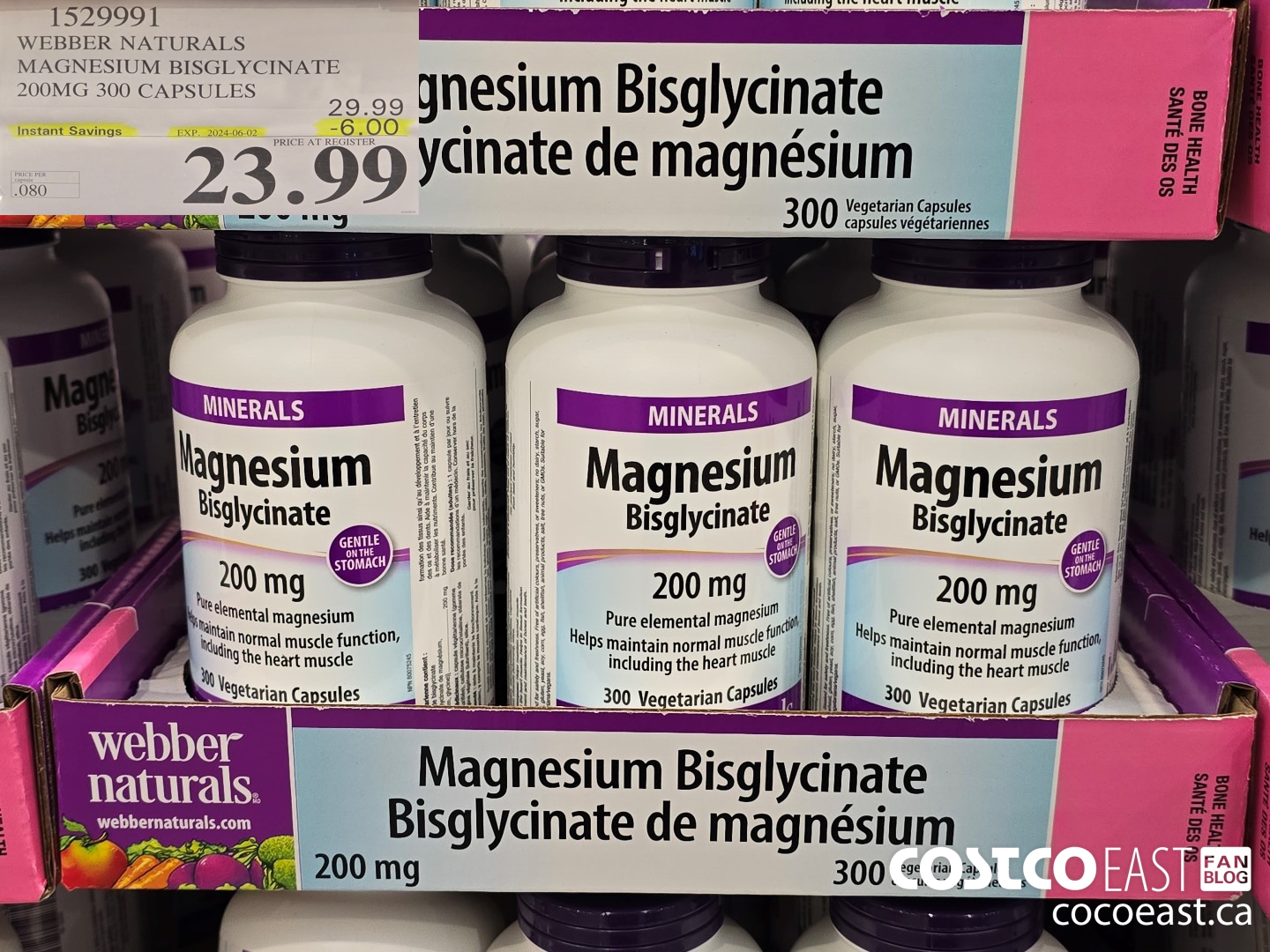 1529991 WEBBER NATURALS MAGNESIUM BISGLYCINATE 200MG 300 CAPSULES ($6.00 INSTANT SAVINGS EXPIRES ON 2024-06-02) $23.99