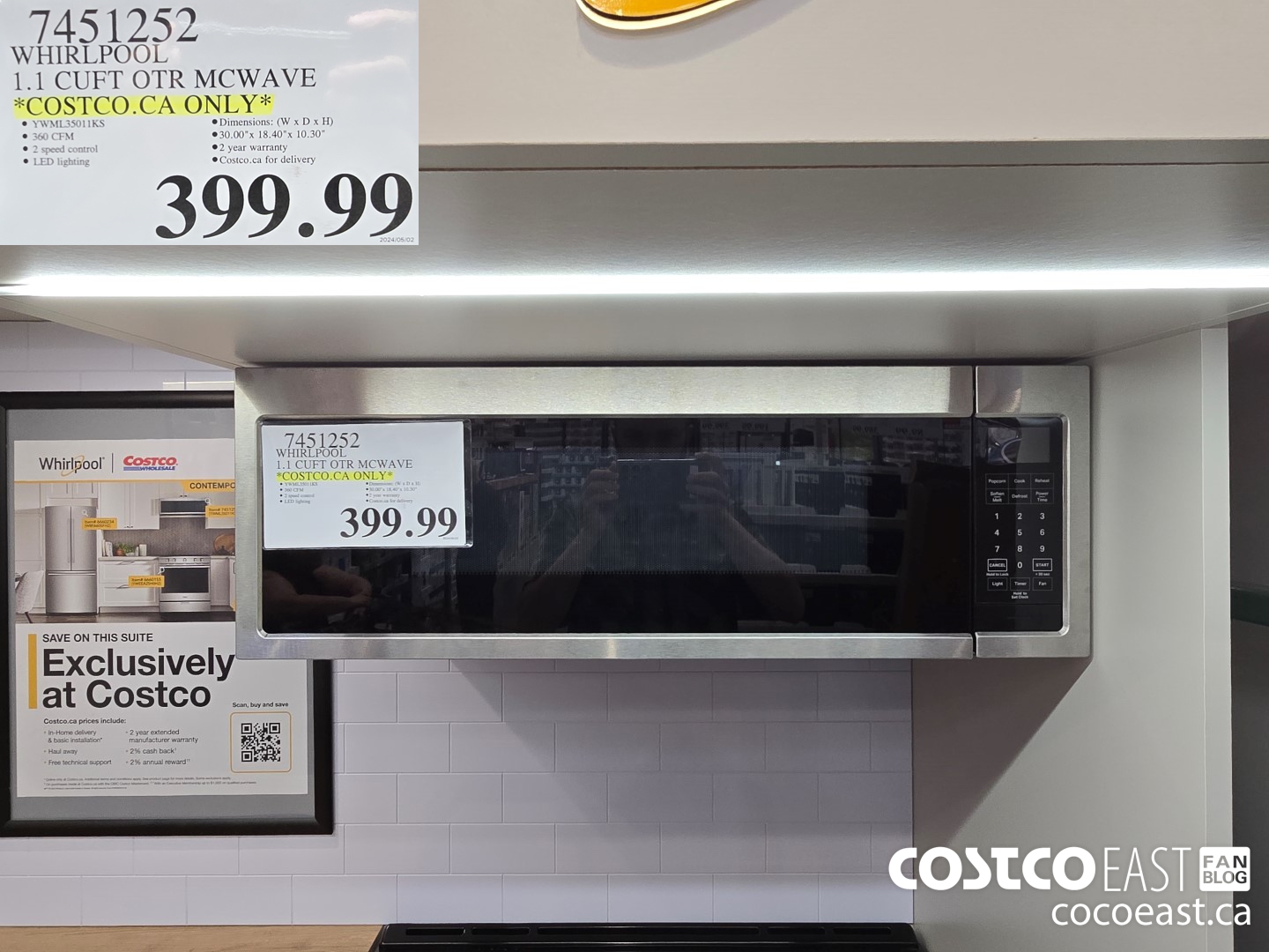 7451252 WHIRLPOOL 1.1 CUFT OVR MCWAVE *COSTCO.CA ONLY* $399.99