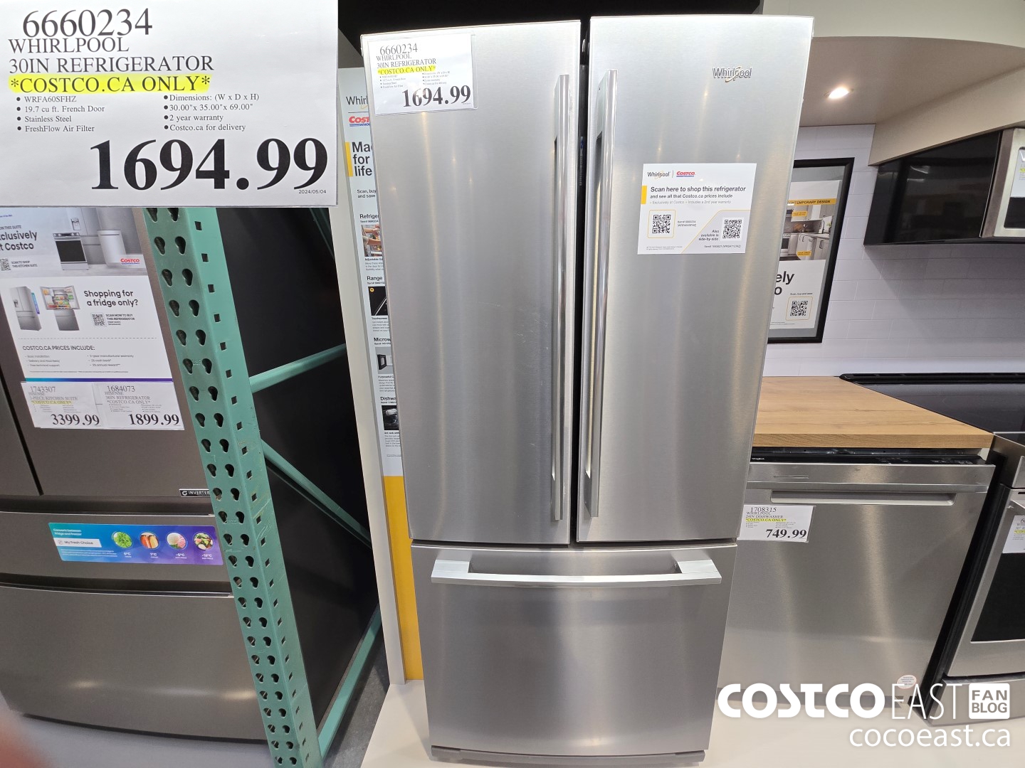 6660234 WHIRLPOOL 30IN REFRIGERATOR *COSTCO.CA ONLY* $1694.99