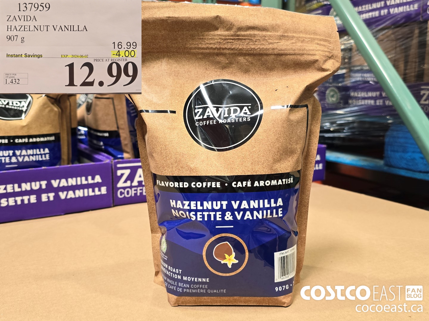 137959 ZAVIDA HAZELNUT VANILLA 907G ($4.00 INSTANT SAVINGS EXPIRES ON 2024-06-02) $12.99