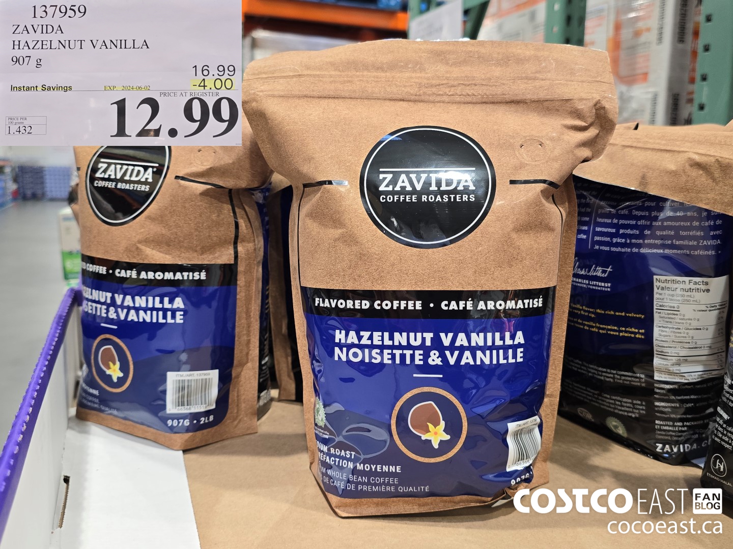 137959 ZAVIDA HAZELNUT VANILLA 907G ($4.00 INSTANT SAVINGS EXPIRES ON 2024-06-02) $12.99