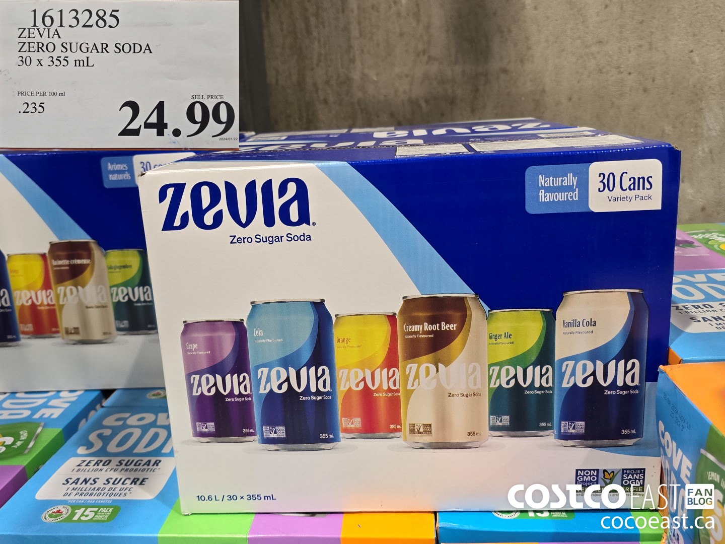 1613285 ZEVIA ZERO SUGAR SODA 30 x 355 ml $24.99