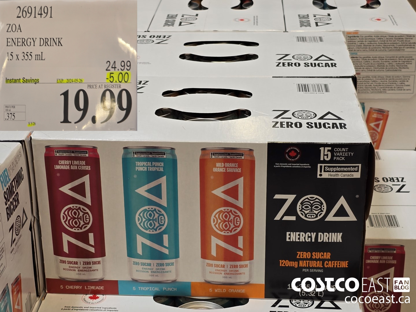 2691491 ZOA ENERGY DRINK 15 x 335 ML ($5.00 INSTANT SAVINGS EXPIRES ON 2024-05-23) $19.99