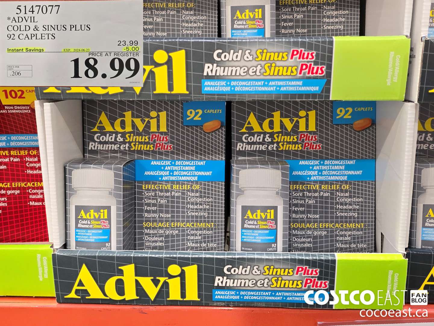 5147077 ADVIL COLD & SINUS PLUS 92 CAPLETS ($5.00 INSTANT SAVINGS EXPIRES ON 2024-06-23) $18.99