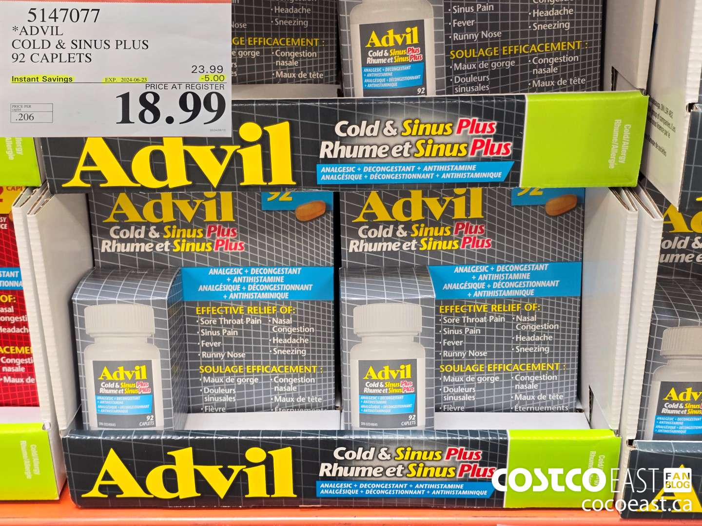 5147077 ADVIL COLD & SINUS PLUS 92 CAPLETS ($5.00 INSTANT SAVINGS EXPIRES ON 2024-06-23) $18.99