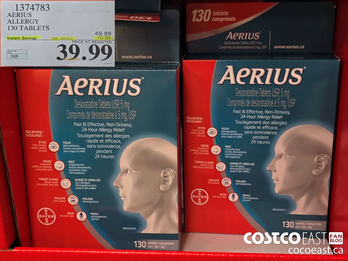 1374783 AERIUS ALLERGY 130 TABLETS ($10.00 INSTANT SAVINGS EXPIRES ON 2024-06-23) $39.99