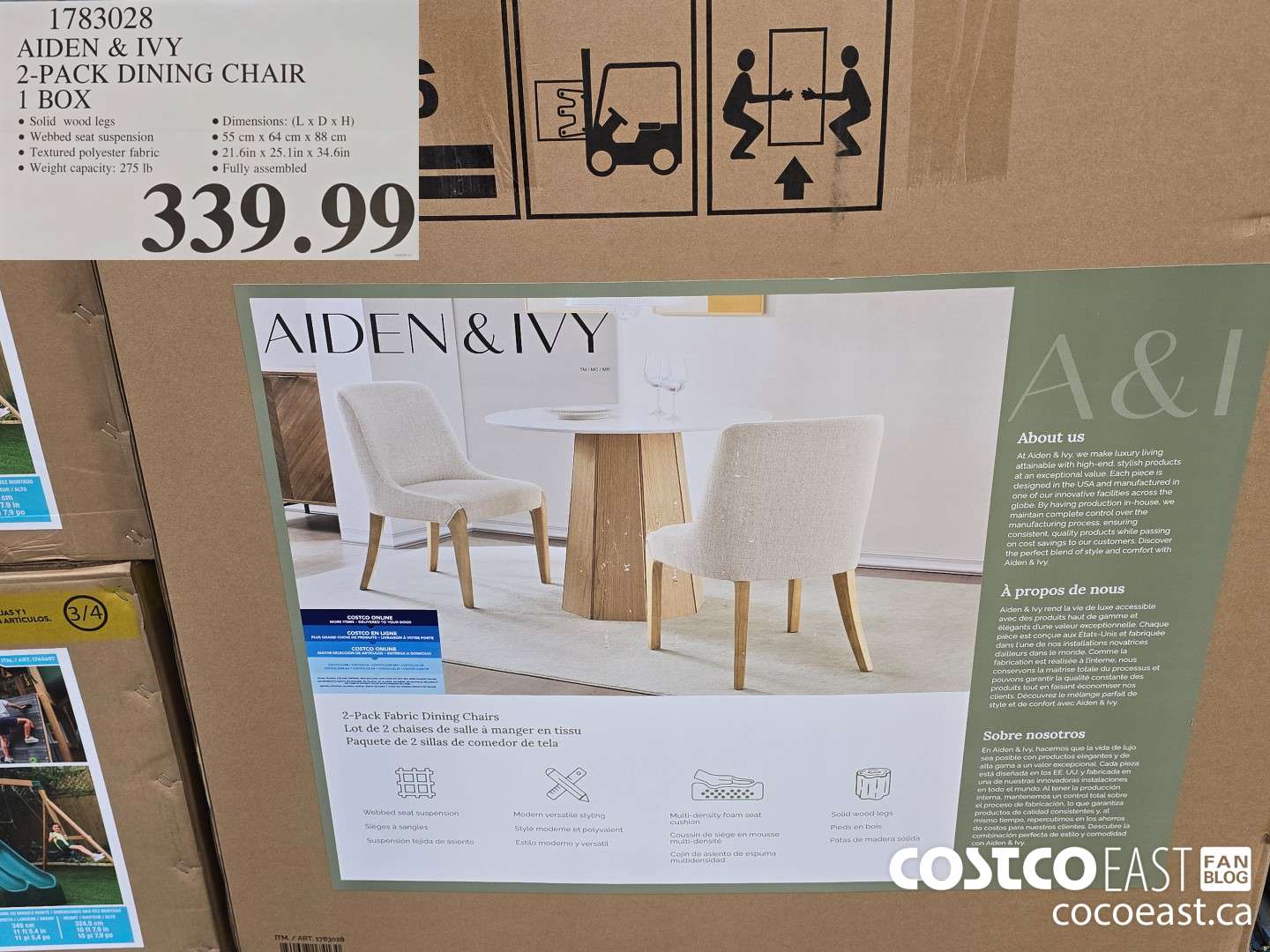 1783028 AIDEN & IVY 2-PACK DINING CHAIR 1 BOX $339.99