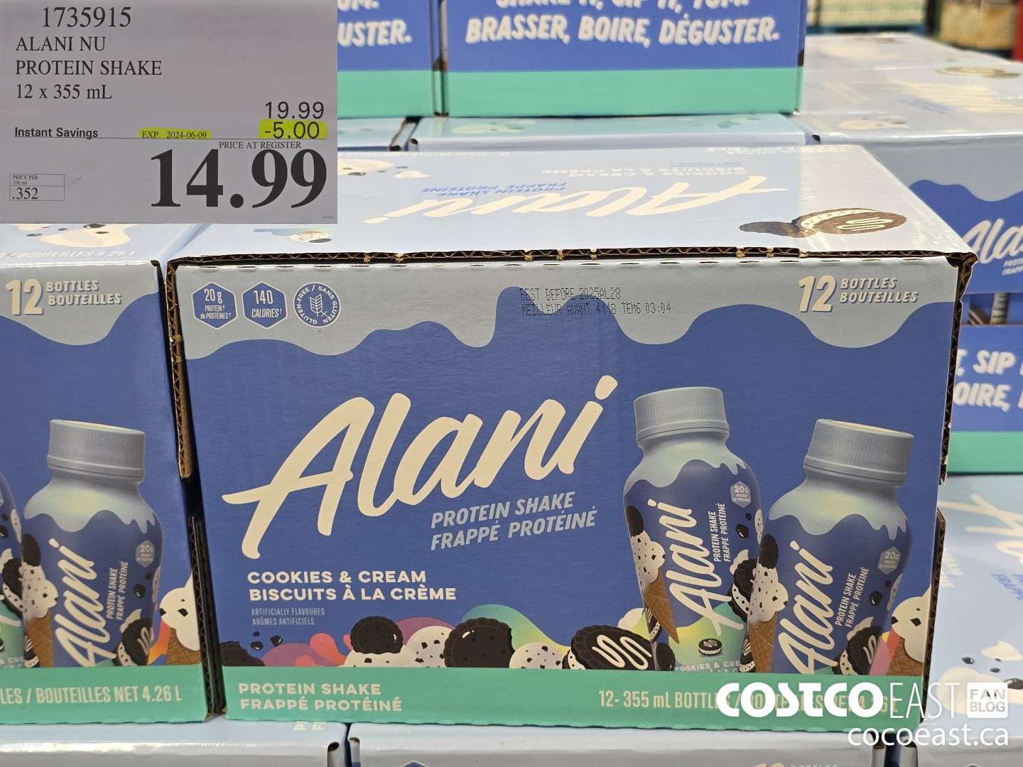 1735915 ALANI NU PROTEIN SHAKE 12 X 355 ML ($5.00 INSTANT SAVINGS EXPIRES ON 2024-06-09) $14.99