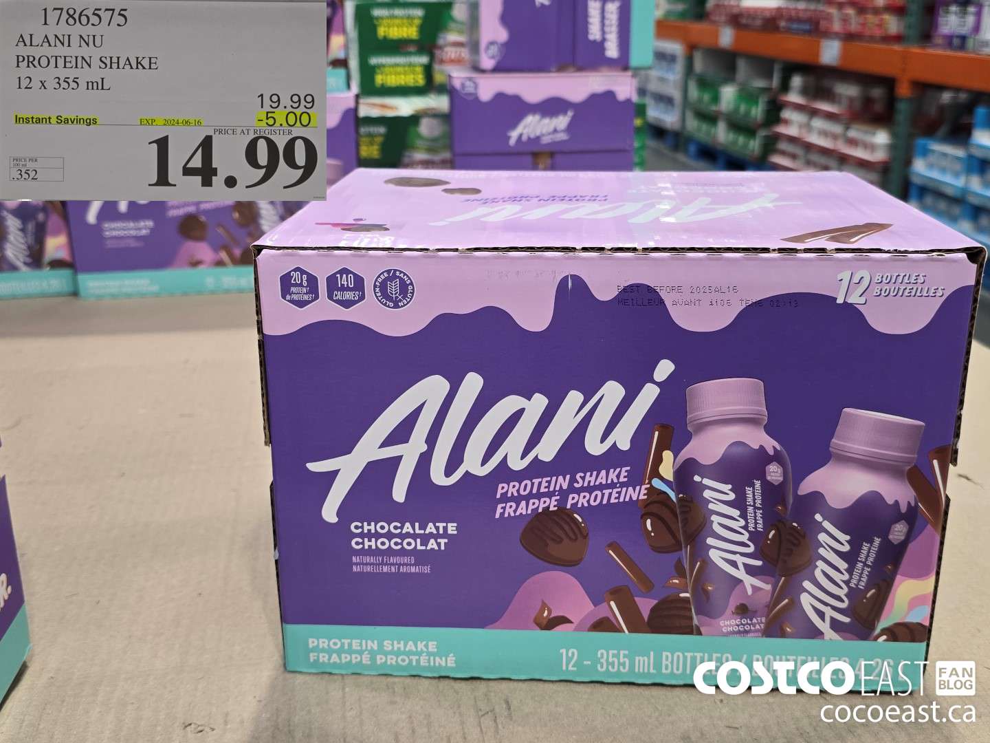 1786575 ALANI NU PROTEIN SHAKE 12 x 355 mL ($5.00 INSTANT SAVINGS EXPIRES ON 2024-06-16) $14.99