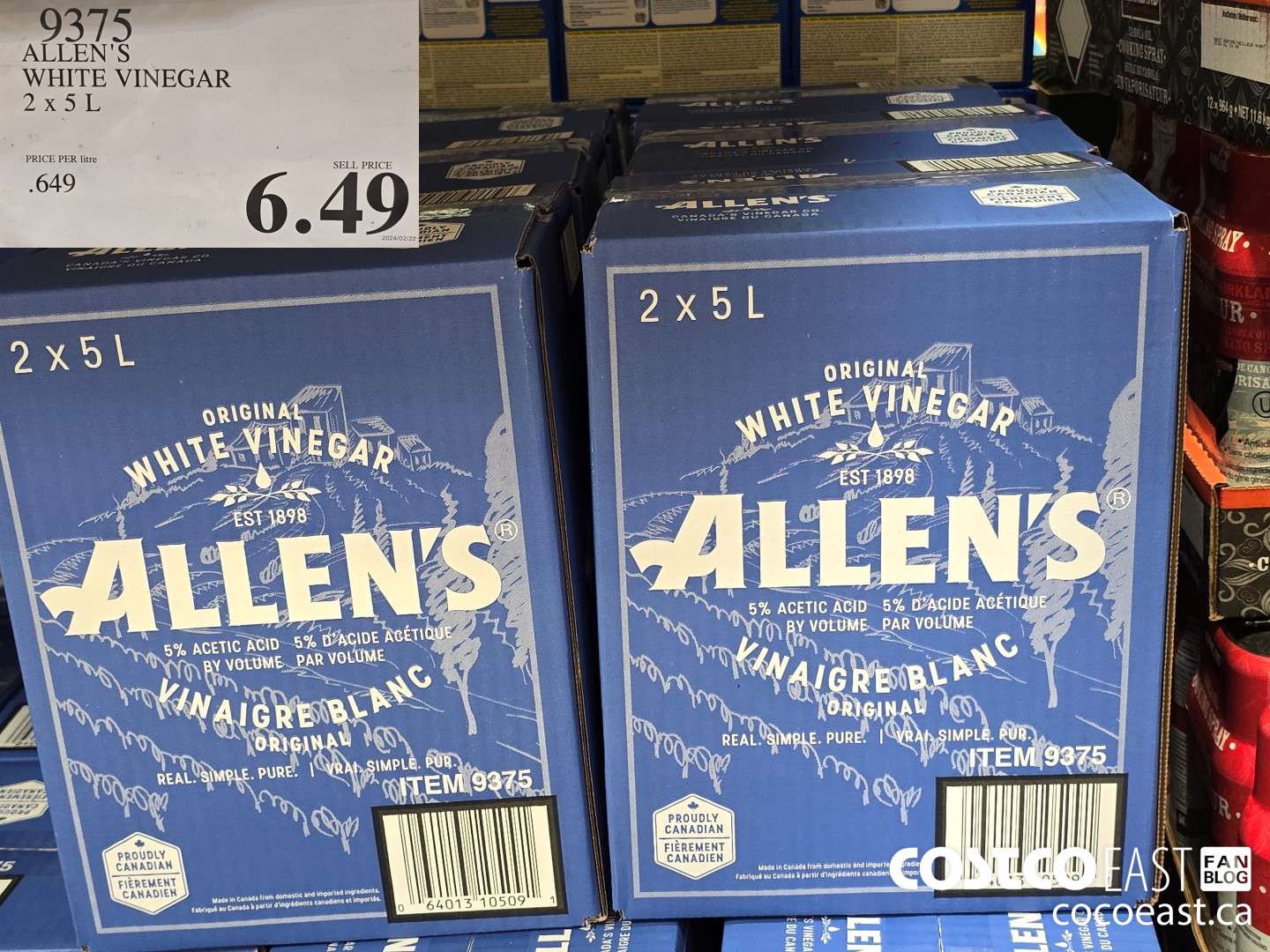 9375 ALLEN'S WHITE VINEGAR 2 X 5 L $6.49