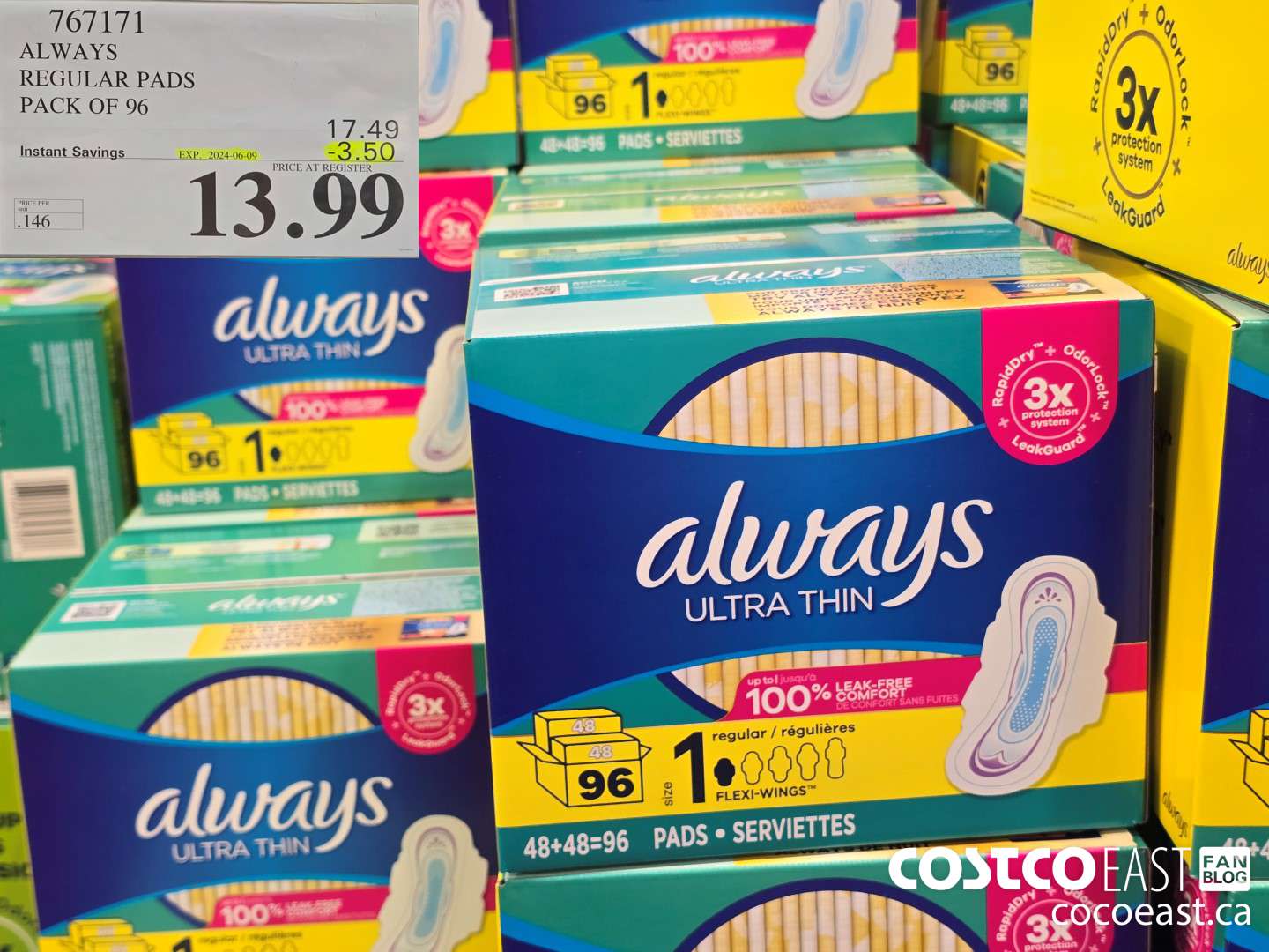 767171 ALWAYS REGULAR PADS PACK OF 96 ($3.50 INSTANT SAVINGS EXPIRES ON 2024-06-09) $13.99