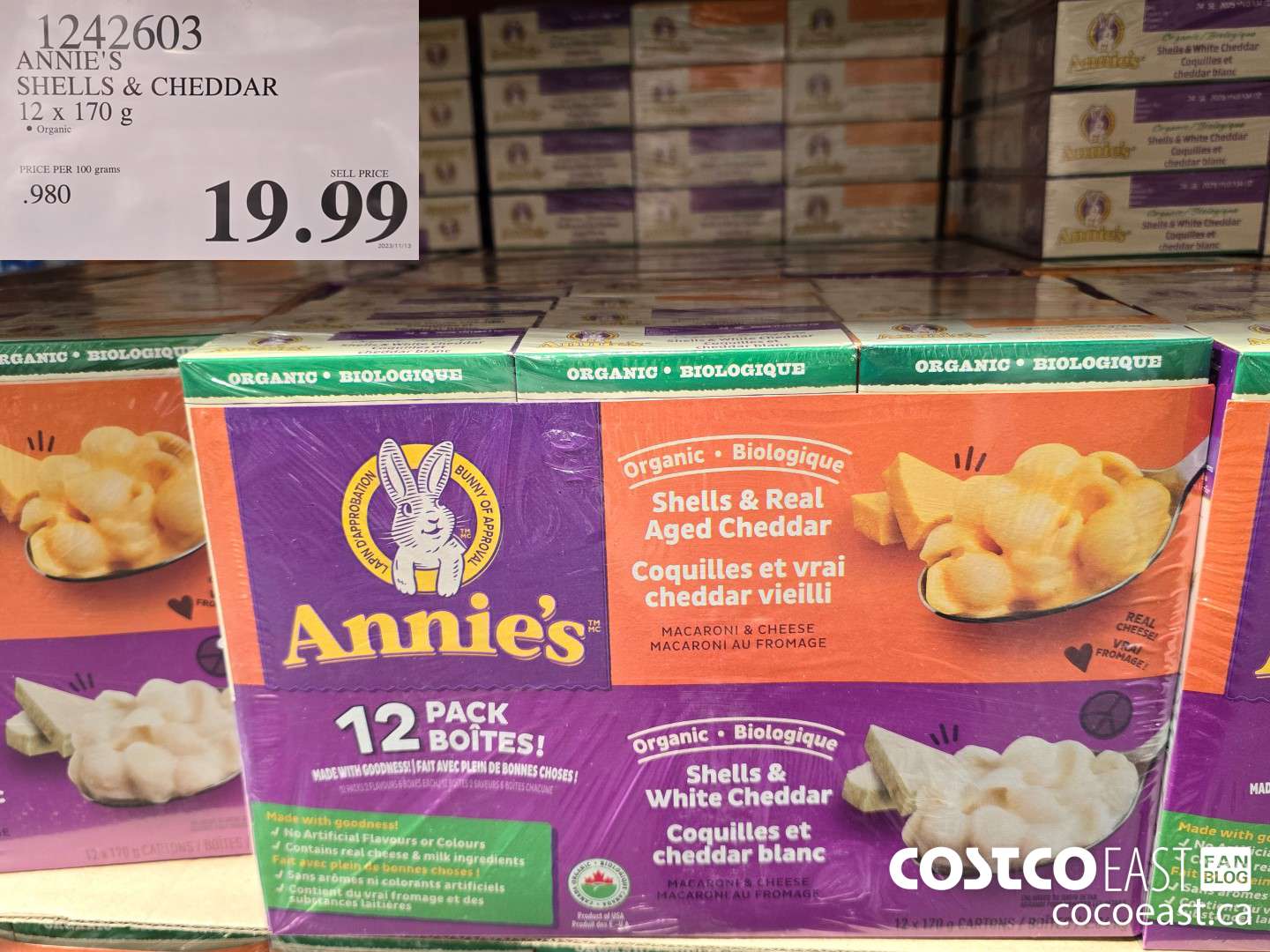 1242603 ANNIE'S ORGANIC MAC & CHEESE 12 X 170 G $19.99
