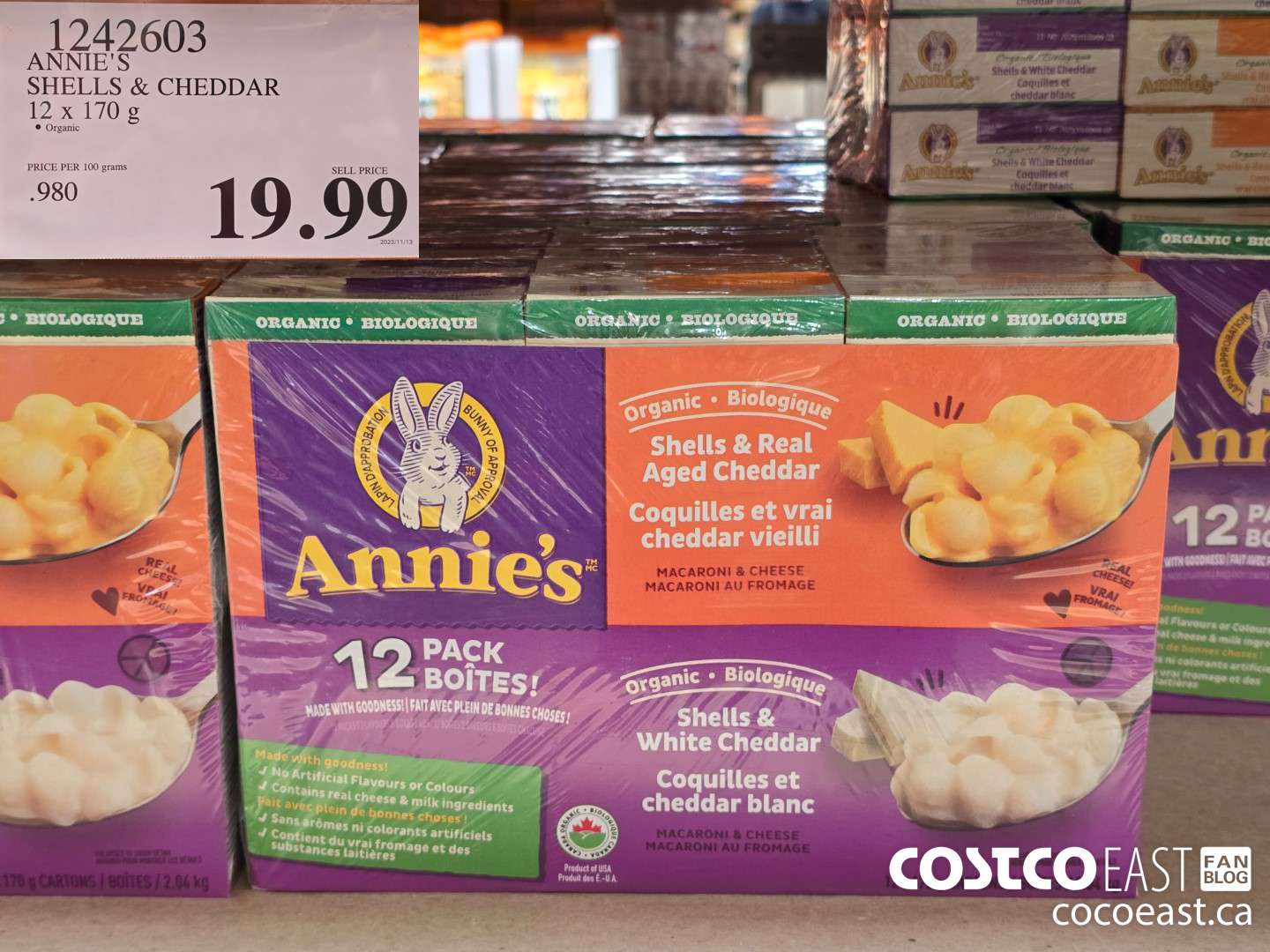 1242603 ANNIE'S ORGANIC MAC & CHEESE 12 X 170 G $19.99