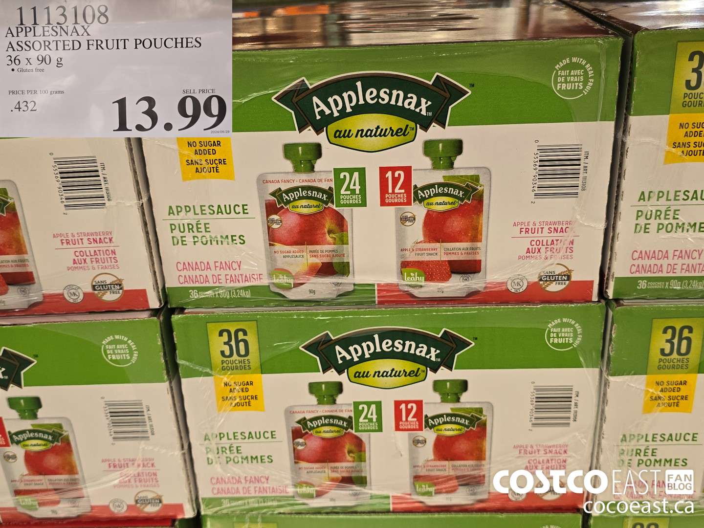 1113108 APPLESNAX ASSORTED FRUIT POUCHES 36 x 90 g $13.99