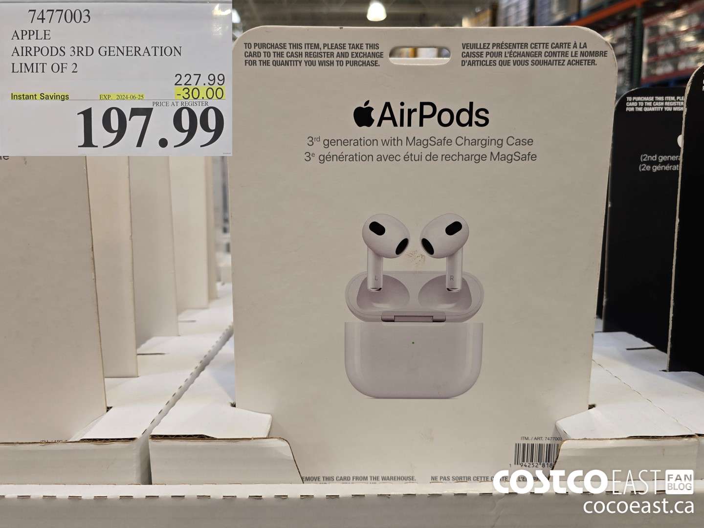 7477003 APPLE AIRPODS 3RD GENERATION LIMIT OF 2 UNITS ($30.00 INSTANT SAVINGS EXPIRES ON 2024-06-25) $197.99