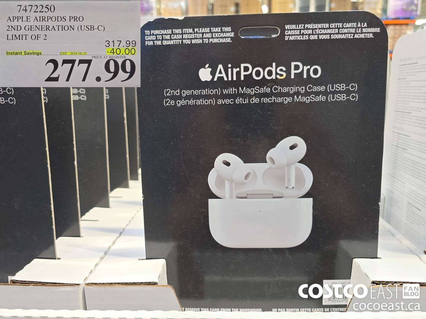 7472250 APPLE AIRPODS PRO 2ND GENERATION (USB-C) LIMIT OF 2 UNITS ($40.00 INSTANT SAVINGS EXPIRES ON 2024-06-25) $277.99