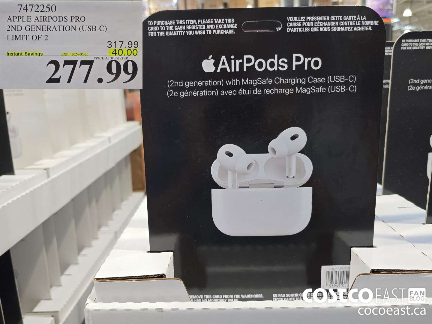 7472250 APPLE AIRPODS PRO 2ND GENERATION (USB-C) LIMIT OF 2 UNITS ($40.00 INSTANT SAVINGS EXPIRES ON 2024-06-25) $277.99