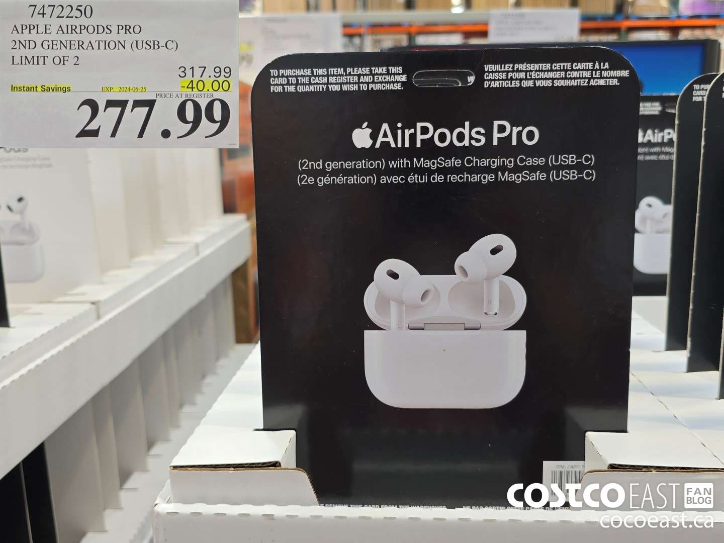 7472250 APPLE AIRPODS PRO 2ND GENERATION (USB-C) LIMIT OF 2 UNITS ($40.00 INSTANT SAVINGS EXPIRES ON 2024-06-25) $277.99