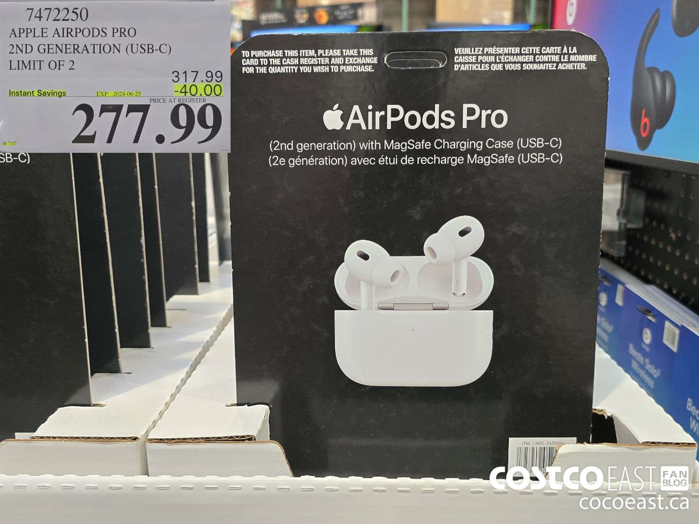 7472250 APPLE AIRPODS PRO 2ND GENERATION (USB-C) LIMIT OF 2 UNITS ($40.00 INSTANT SAVINGS EXPIRES ON 2024-06-25) $277.99