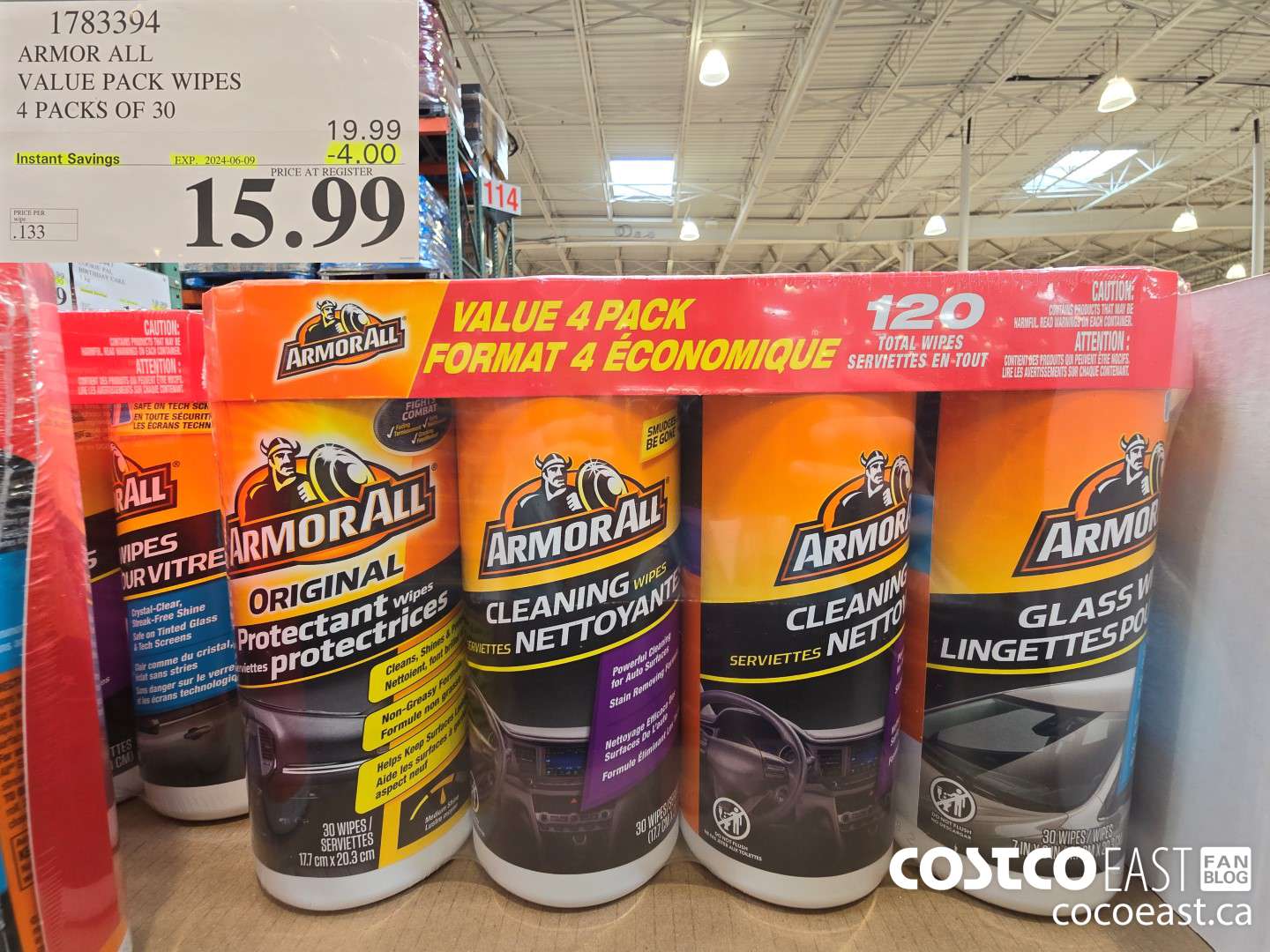 1783394 ARMOR ALL VALUE PACK WIPES 4 PACKS OF 30 ($4.00 INSTANT SAVINGS EXPIRES ON 2024-06-09) $15.99