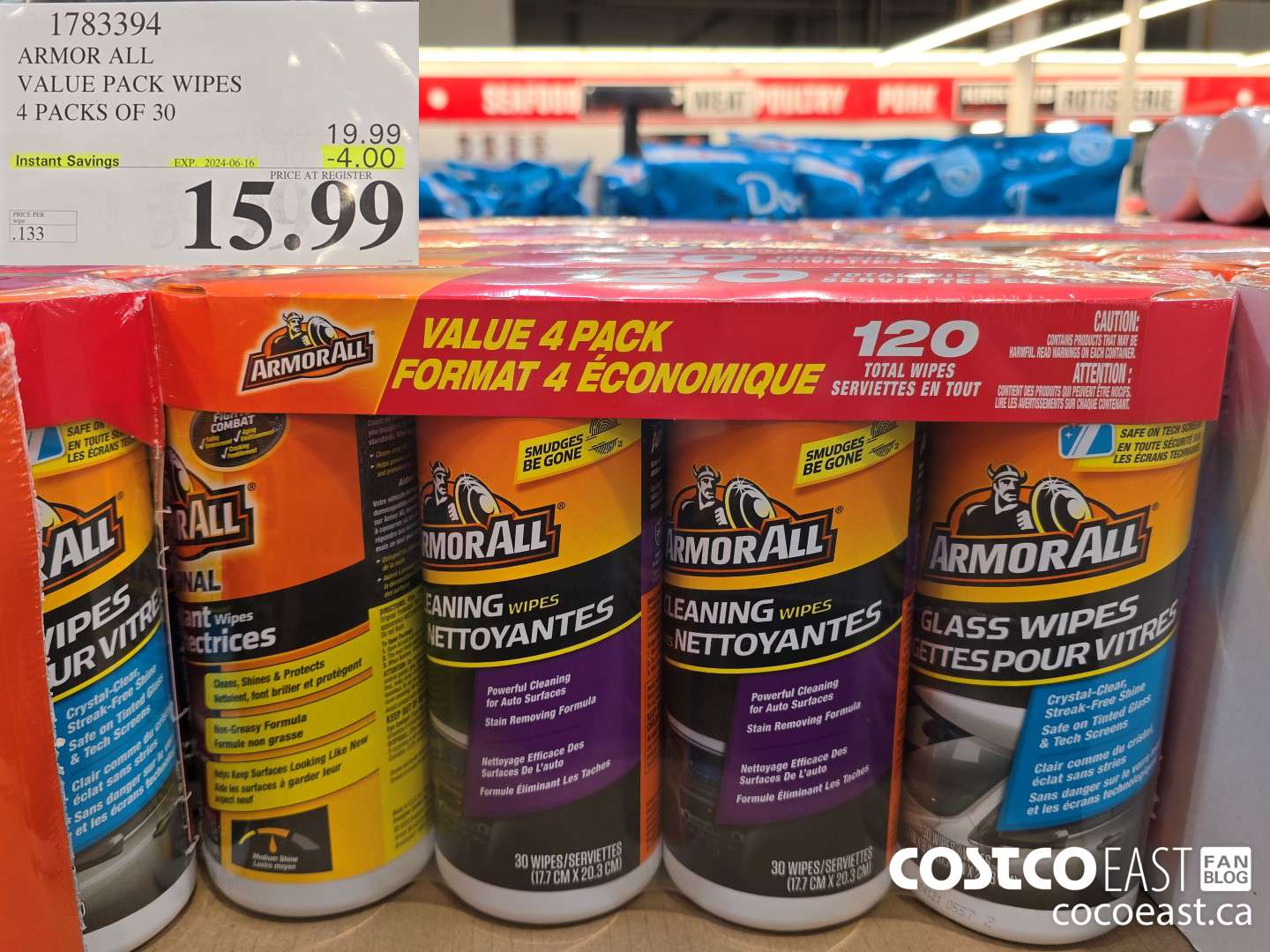 1783394 ARMOR ALL VALUE PACK WIPES 4 PACKS OF 30 ($4.00 INSTANT SAVINGS EXPIRES ON 2024-06-16) $15.99