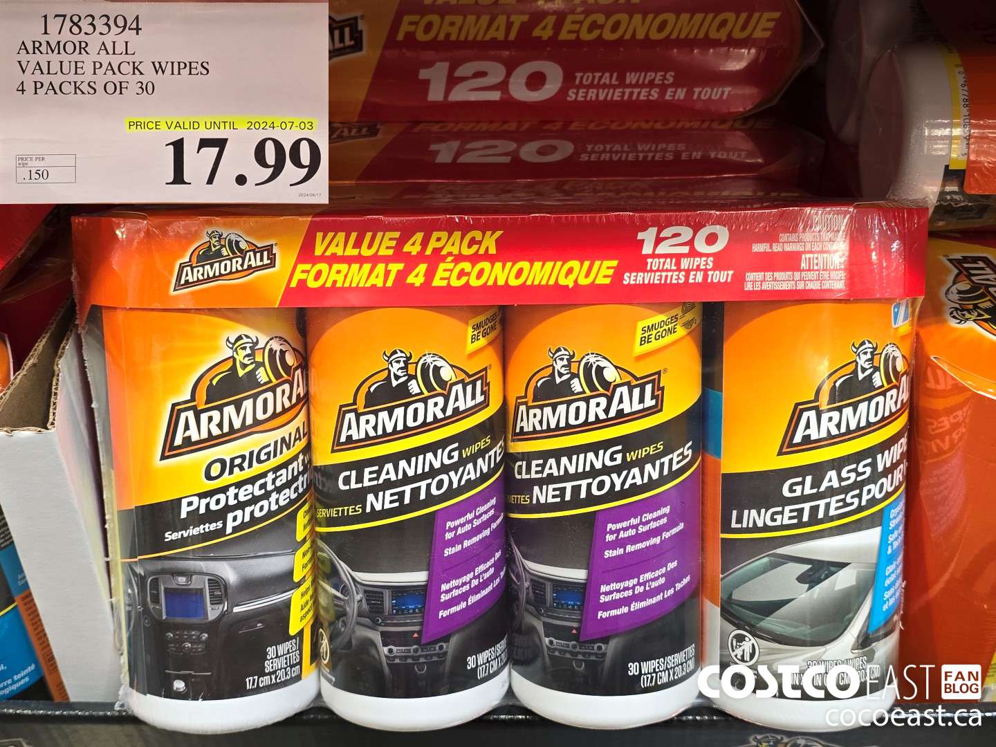 1783394 ARMOR ALL VALUE PACK WIPES 4 PACKS OF 30 $17.99