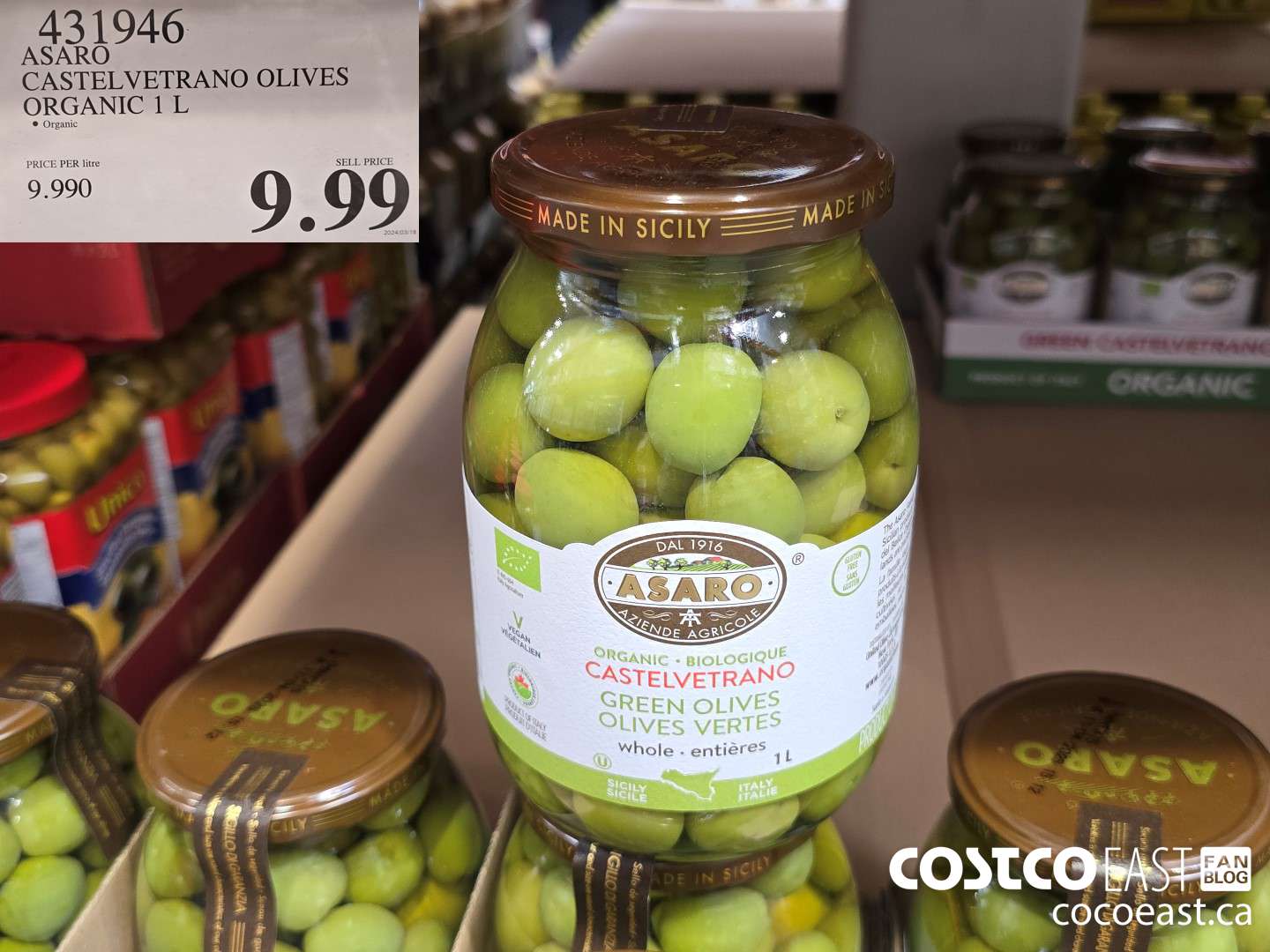 431946 ASARO CASTELVETRANO OLIVES ORGANIC 1.06L $9.99