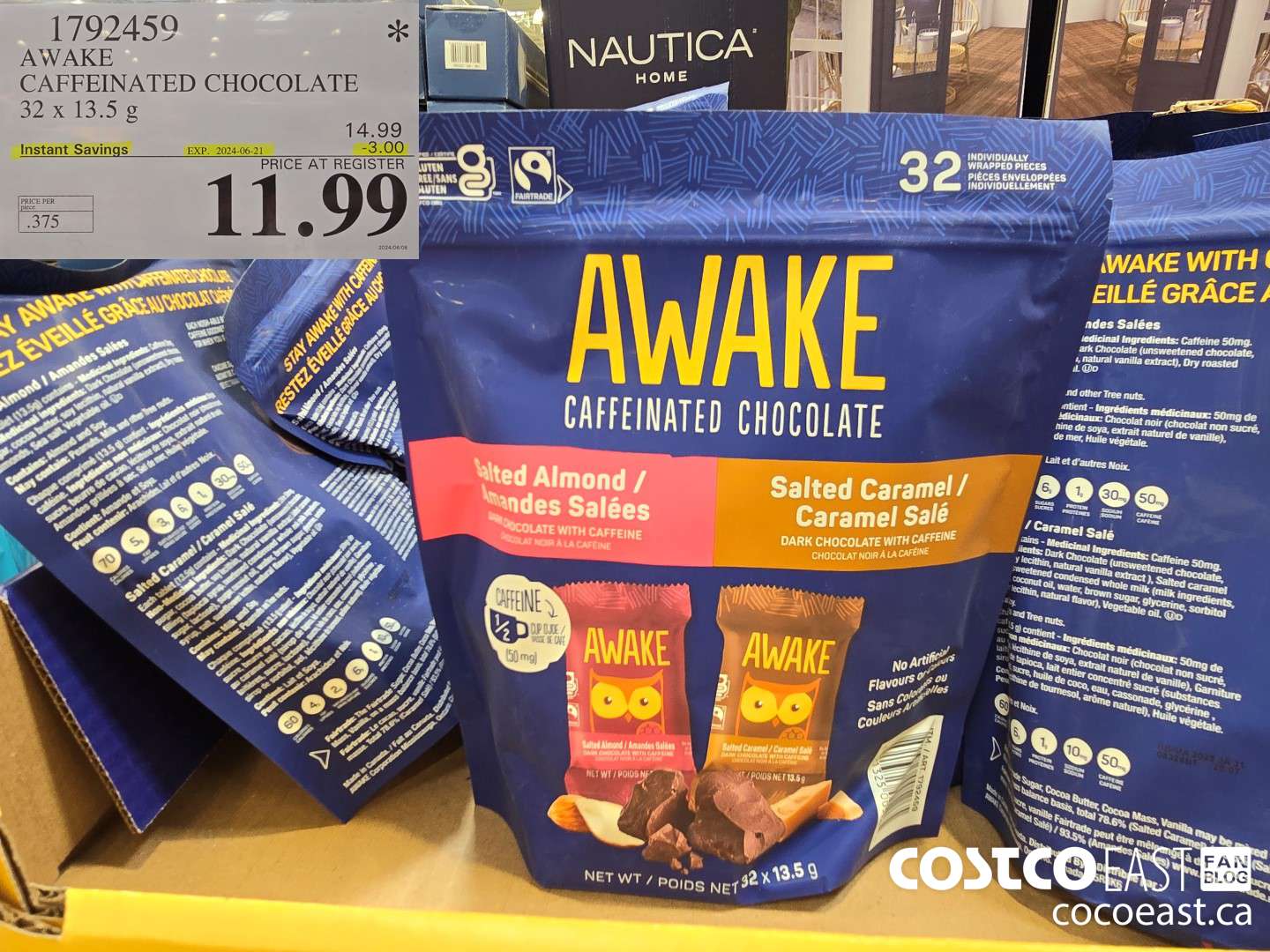 1792459 AWAKE CAFFEINATED CHOCOLATE 32 X 13.5 G ($3.00 INSTANT SAVINGS EXPIRES ON 2024-06-21) $11.99