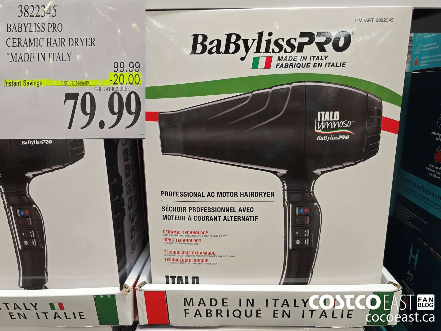 3822345 BABYLISS PRO CERAMIC HAIR DRYER MADE IN ITALY ($20.00 INSTANT SAVINGS EXPIRES ON 2024-06-09) $79.99