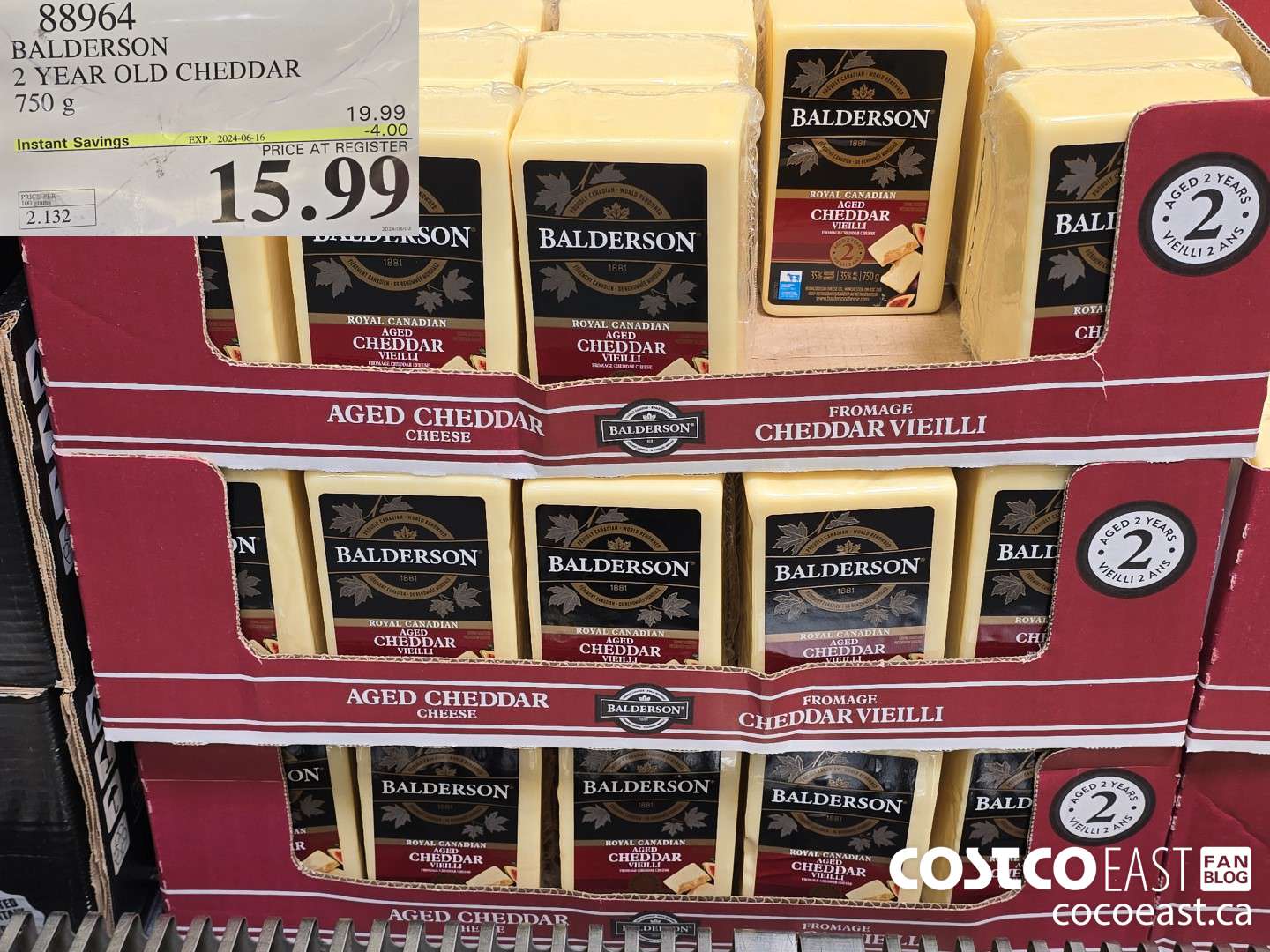 88964 BALDERSON 2 YEAR OLD CHEDDAR 750 g ($4.00 INSTANT SAVINGS EXPIRES ON 2024-06-16) $15.99