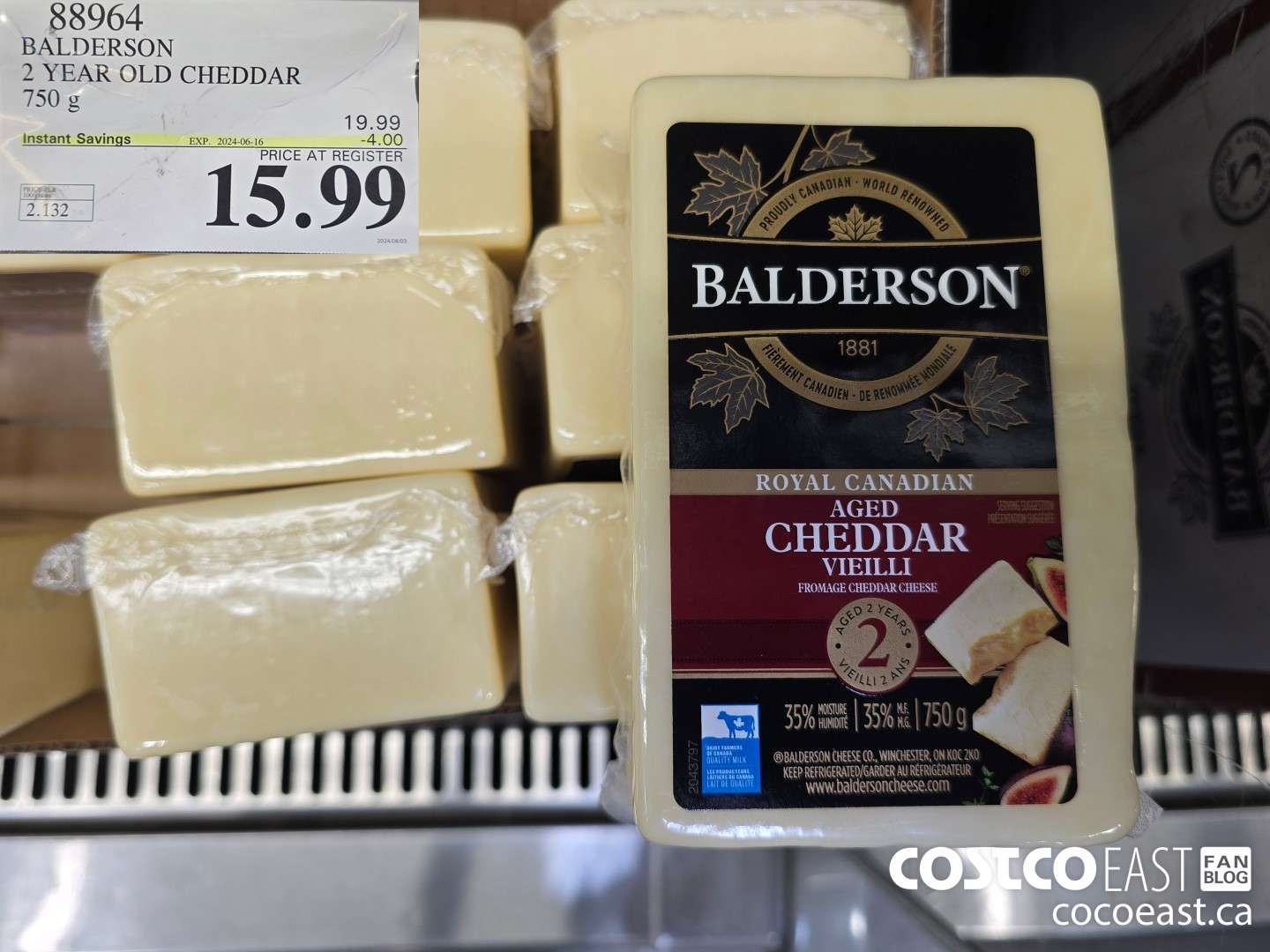 88964 BALDERSON 2 YEAR OLD CHEDDAR 750 g ($4.00 INSTANT SAVINGS EXPIRES ON 2024-06-16) $15.99