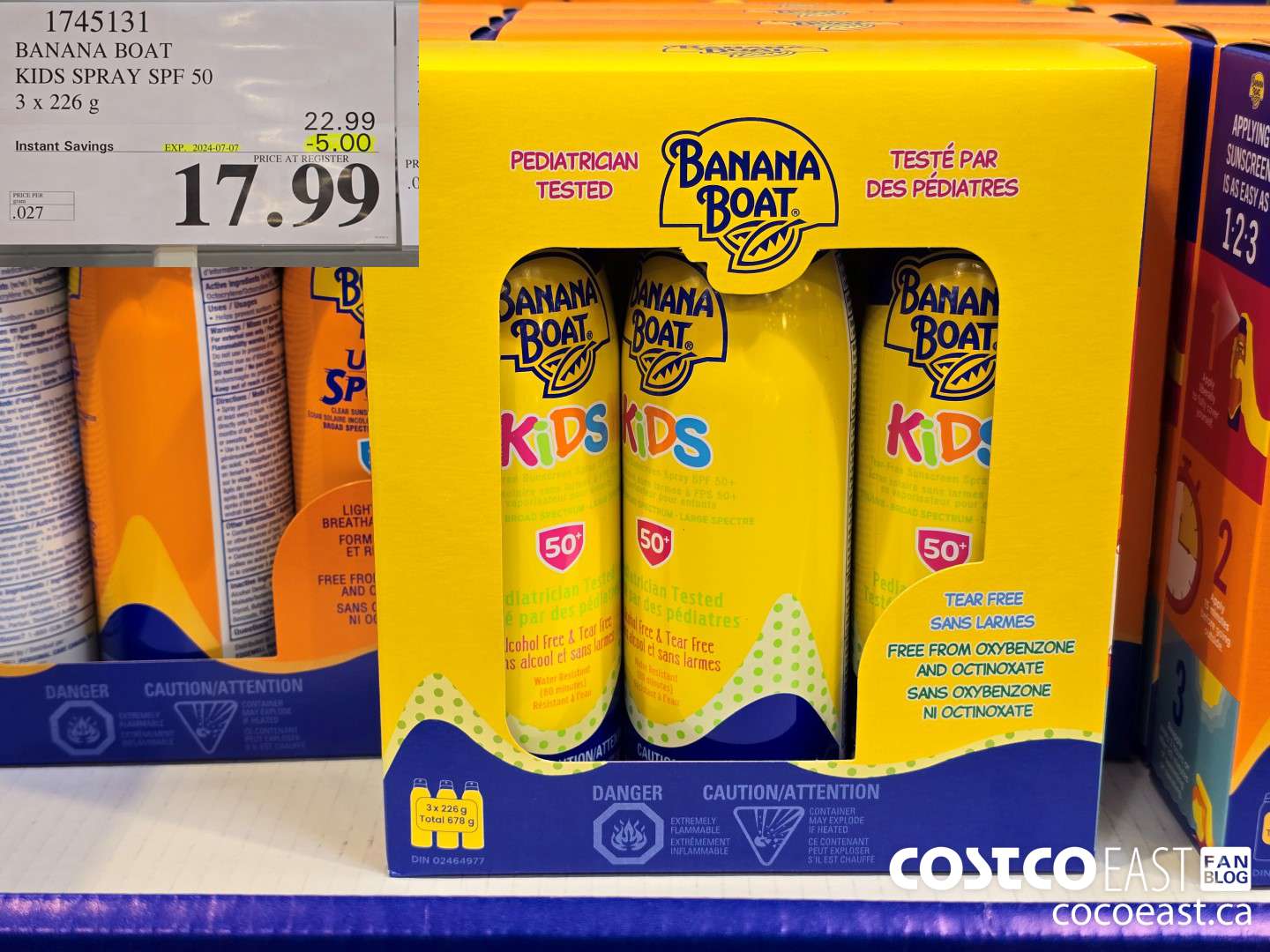 1745131 BANANA BOAT KIDS SPRAY SPF 50 3 X 226 G ($5.00 INSTANT SAVINGS EXPIRES ON 2024-06-30) $17.99