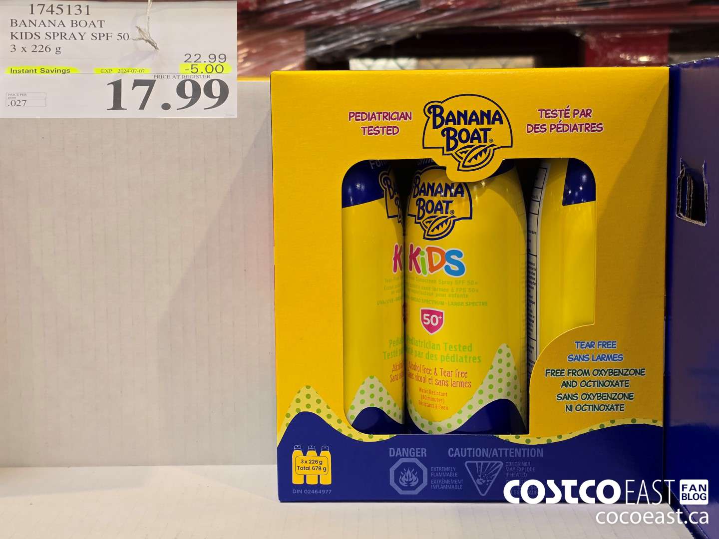 1745131 BANANA BOAT KIDS SPRAY SPF 50 3 X 226 G ($5.00 INSTANT SAVINGS EXPIRES ON 2024-07-07) $17.99