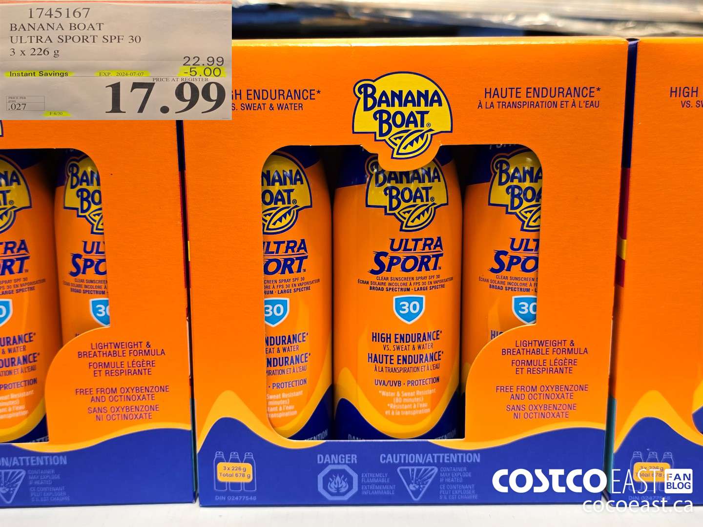 1745167 BANANA BOAT ULTRA SPORT SPF 30 3 X 226 G ($5.00 INSTANT SAVINGS EXPIRES ON 2024-07-07) $17.99