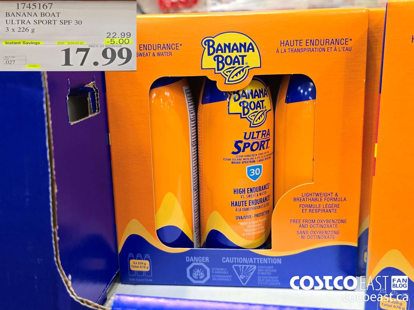 1745167 BANANA BOAT ULTRA SPORT SPF 30 3 X 226 G ($5.00 INSTANT SAVINGS EXPIRES ON 2024-07-07) $17.99