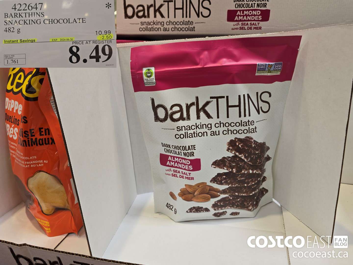 422647 BARKTHINS SNACKING CHOCOLATE 482 G ($2.50 INSTANT SAVINGS EXPIRES ON 2024-06-30) $8.49