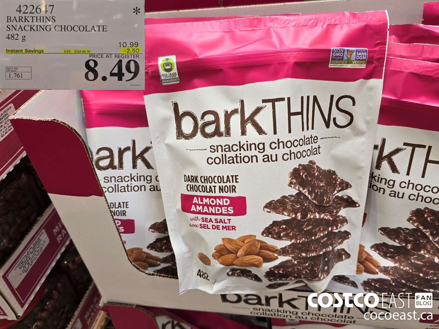 422647 BARKTHINS SNACKING CHOCOLATE 482 G ($2.50 INSTANT SAVINGS EXPIRES ON 2024-06-30) $8.49