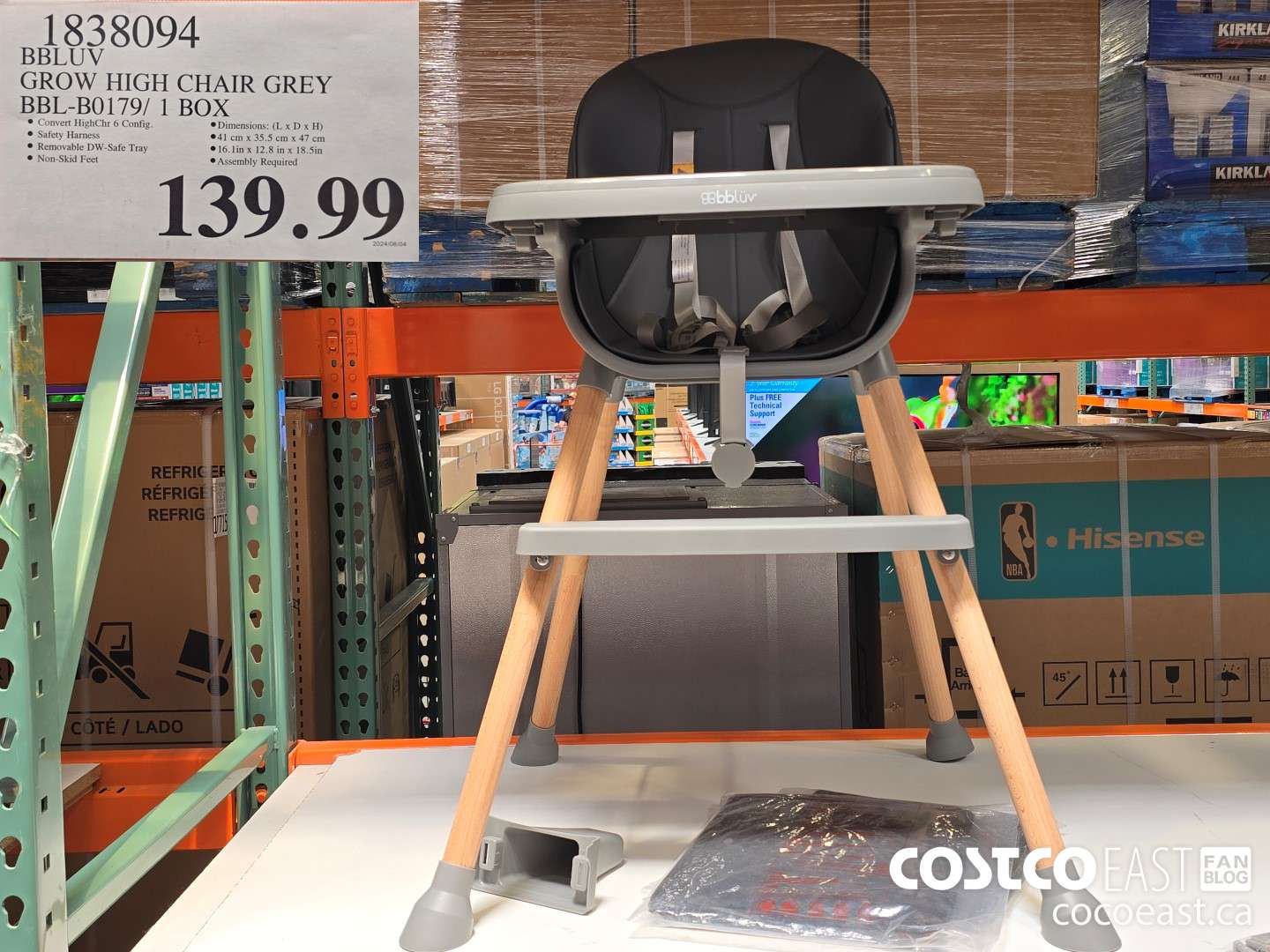 1838094 BBLUV GROW HIGH CHAIR GREY BBL- B0179/ 1 BOX $139.99