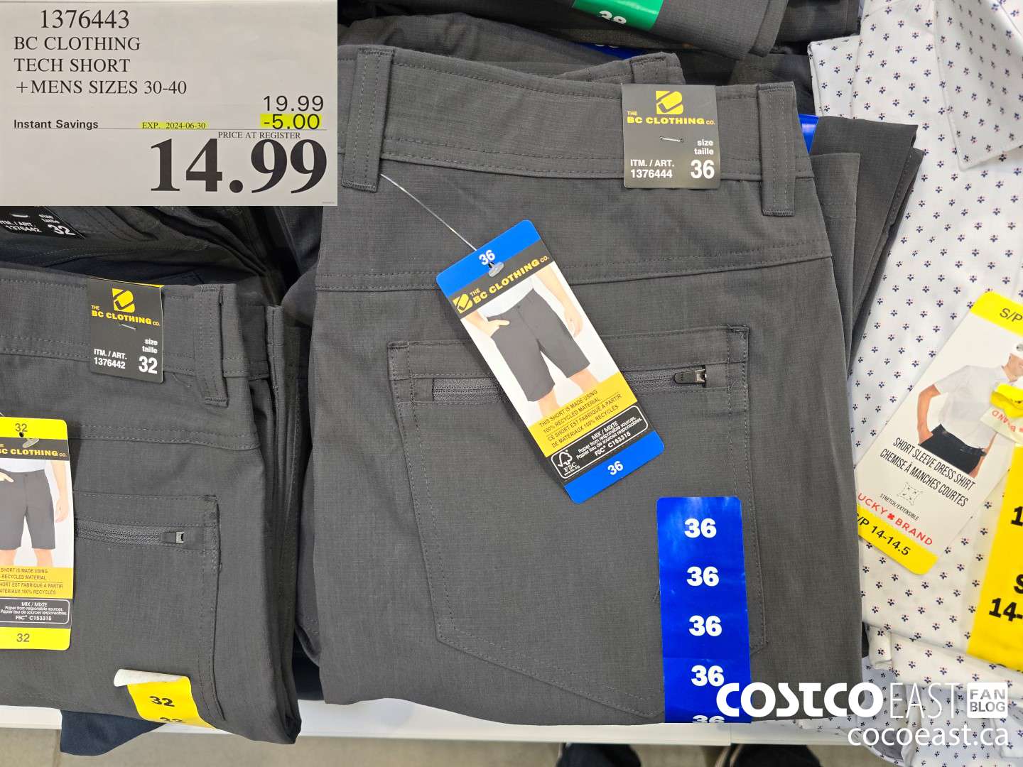1376443 BC CLOTHING TECH SHORT +MENS SIZES 30-40 ($5.00 INSTANT SAVINGS EXPIRES ON 2024-06-30) $14.99