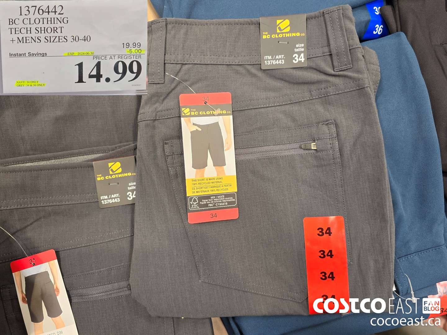 1376442 BC CLOTHING TECH SHORT +MENS SIZES 32-36 ($5.00 INSTANT SAVINGS EXPIRES ON 2024-06-30) $14.99