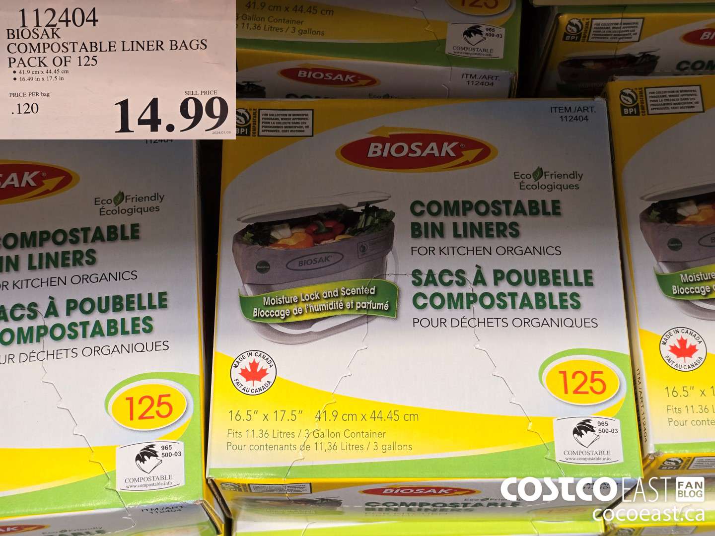 112404 BIOSAK COMPOSTABLE LINER BAGS PACK OF 125 $14.99