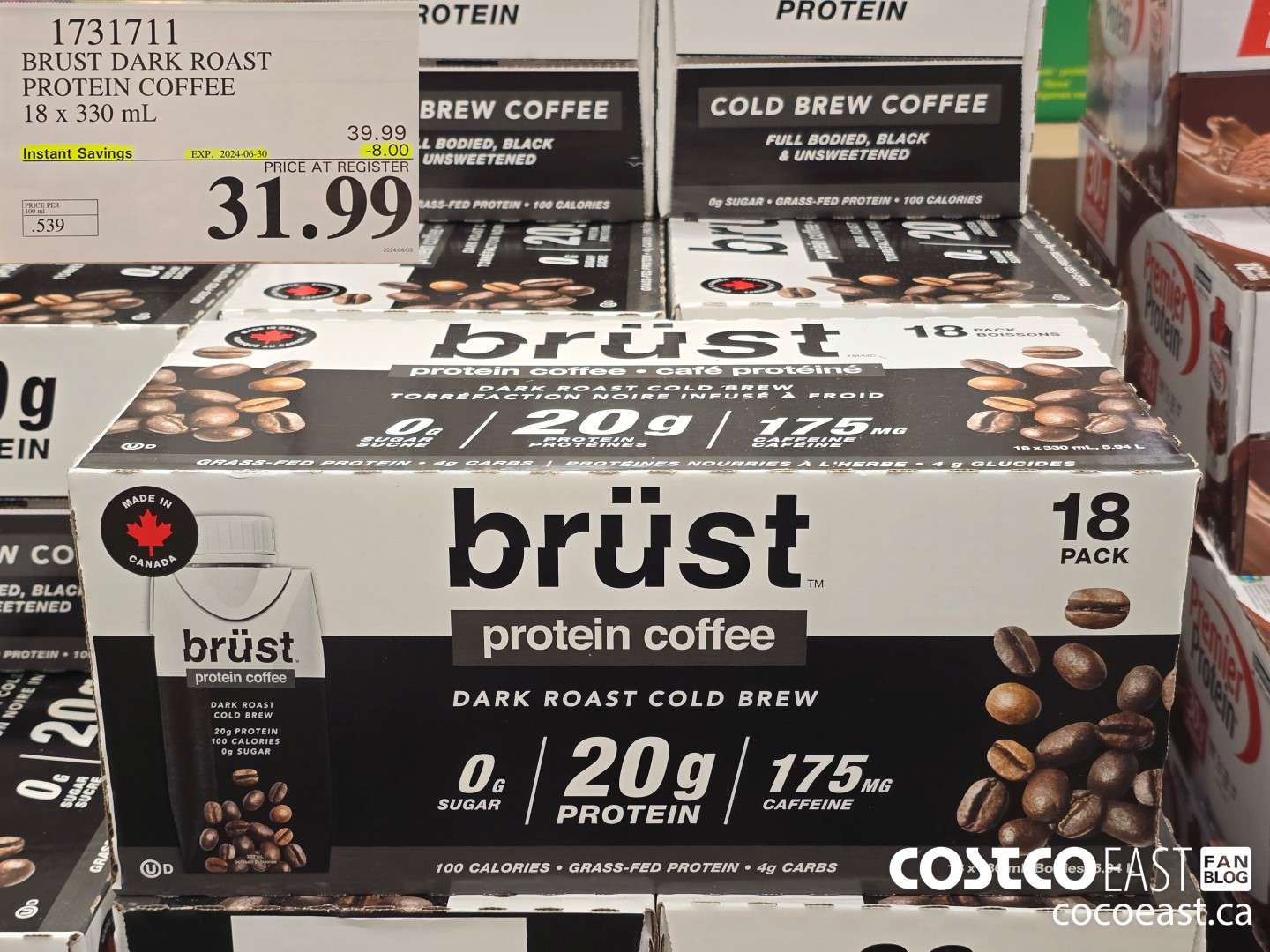1731711 BRUST DARK ROAST PROTEIN COFFEE 18 x 330 mL ($8.00 INSTANT SAVINGS EXPIRES ON 2024-06-30) $31.99