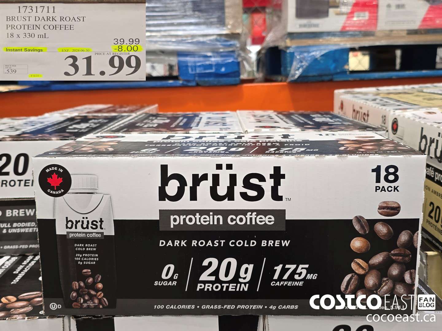 1731711 BRUST DARK ROAST PROTEIN COFFEE 18 x 330 mL ($8.00 INSTANT SAVINGS EXPIRES ON 2024-06-30) $31.99
