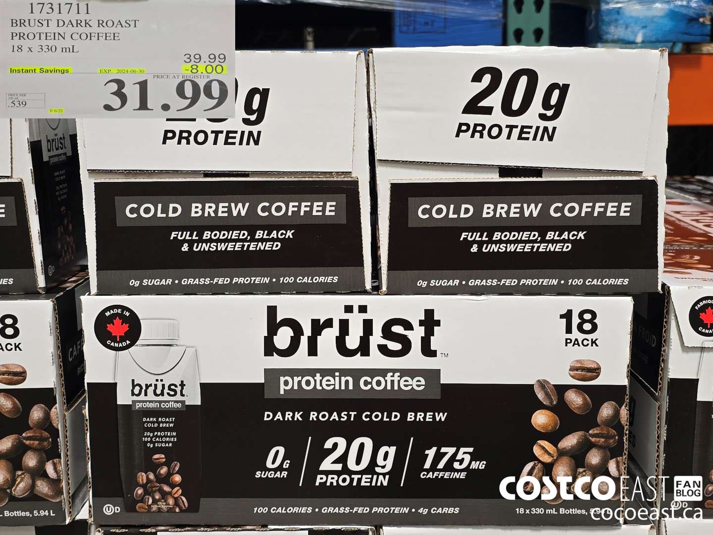 1731711 BRUST DARK ROAST PROTEIN COFFEE 18 x 330 mL ($8.00 INSTANT SAVINGS EXPIRES ON 2024-06-30) $31.99